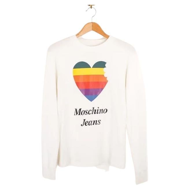 Moschino Jeans 1990's Apple Mac Print White Long sleeve T-shirt / Sweater For Sale