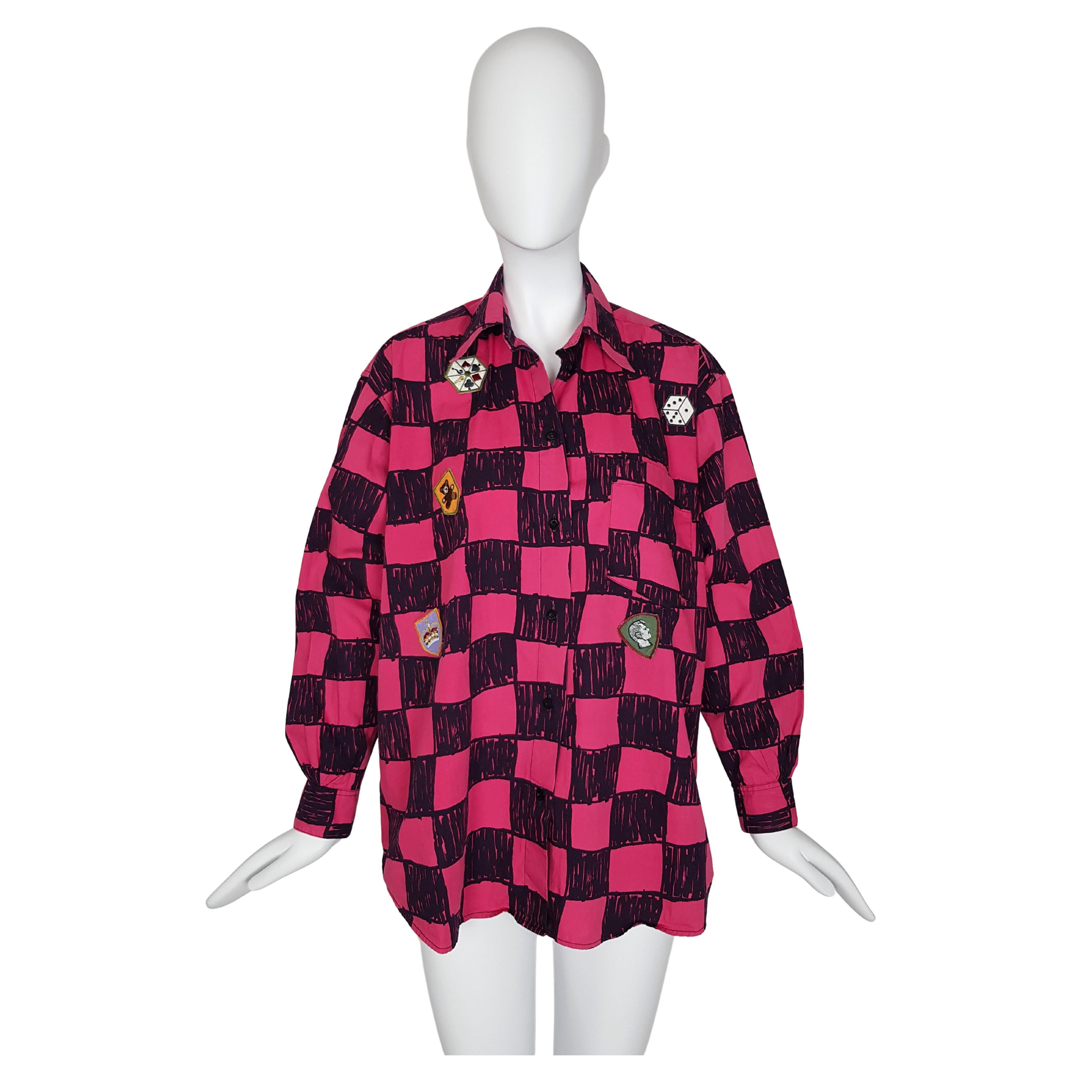 MOSCHINO JEANS 90S oversize cotton Pink check sketched Shirt at 1stDibs