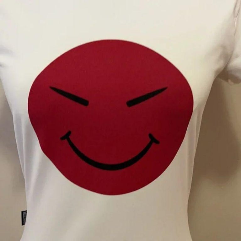 Moschino jeans asian smiley face top

This stretch nylon top is close fitting and tons of fun with an Asian style smiley face on the front. This super rate top is documents in the Moschino books. Brand runs small

Size 8
Across chest - 16 1/2