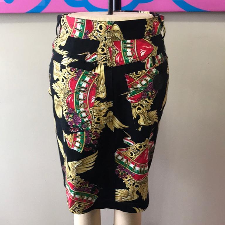 Moschino Jeans Black Gold Heart Pencil Skirt For Sale 1