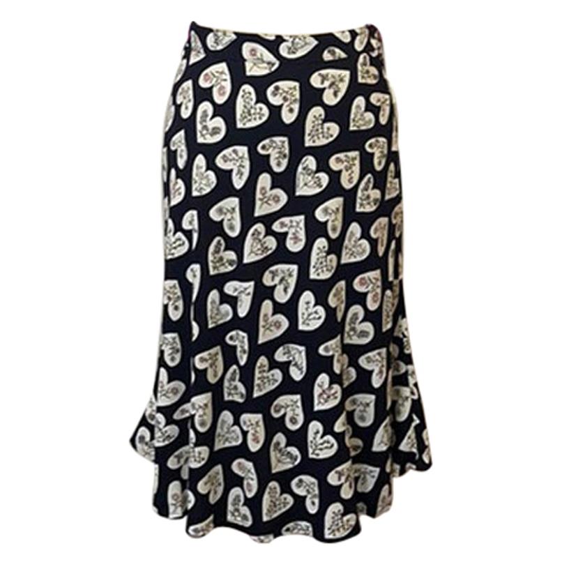Moschino Jeans Black Heart Floral Full Summer Skirt NWT For Sale