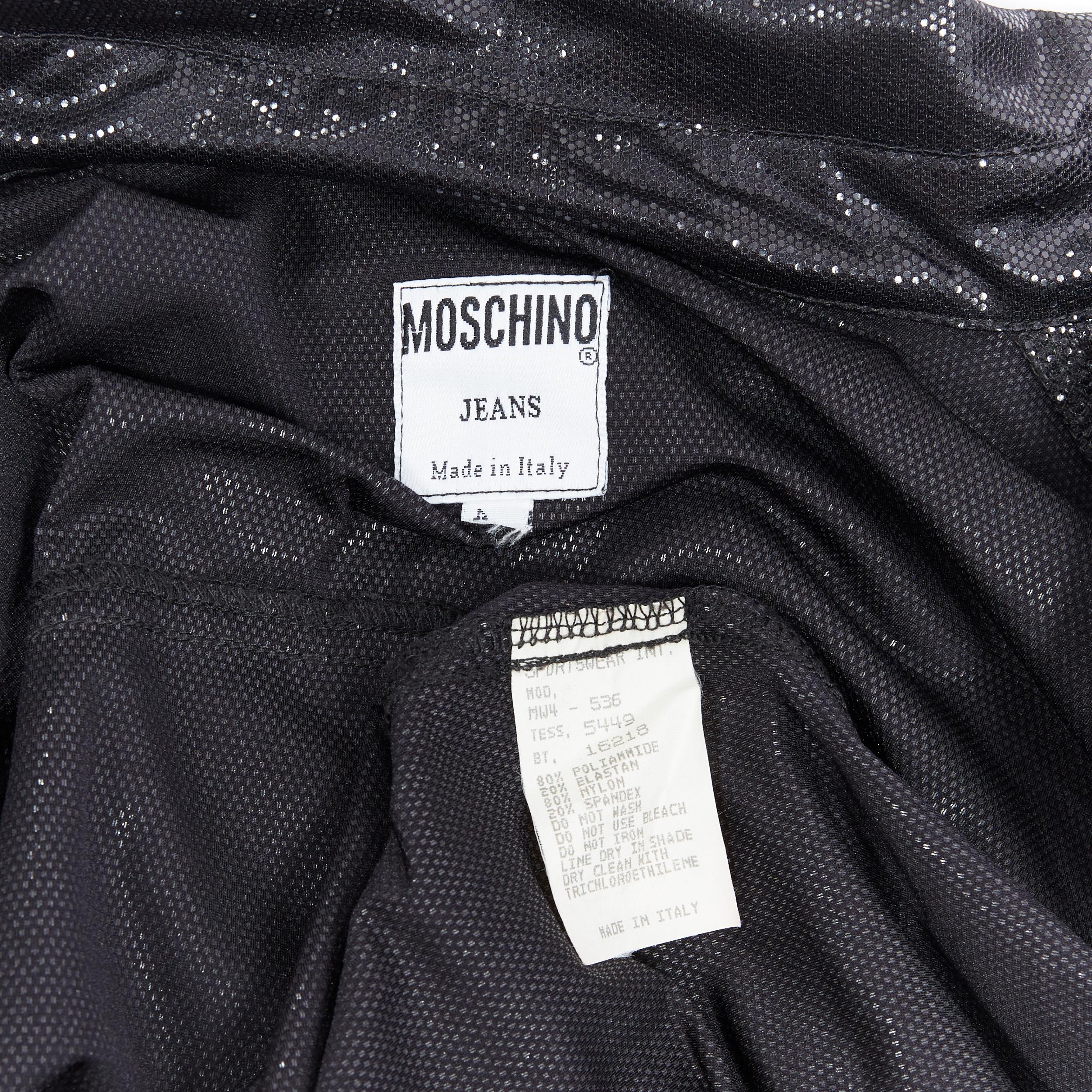 MOSCHINO JEANS black shimmery wet look patched pocket long sleeve shirt S 3
