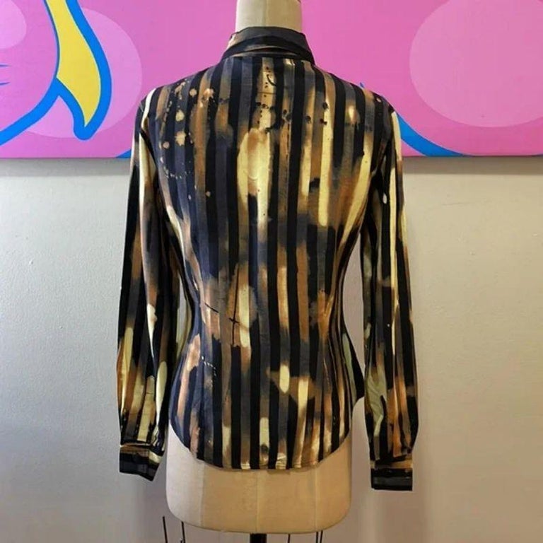 Moschino Jeans Black Yellow Striped Long Sleeve Shirt In Good Condition For Sale In Los Angeles, CA