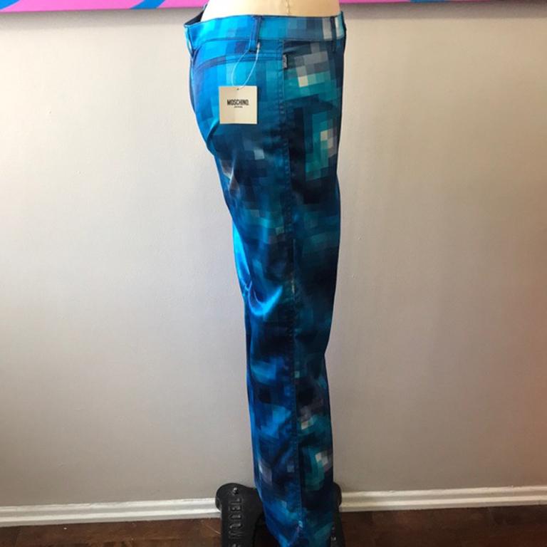 Moschino Jeans Blue Check Satin Pants The Nanny In New Condition In Los Angeles, CA