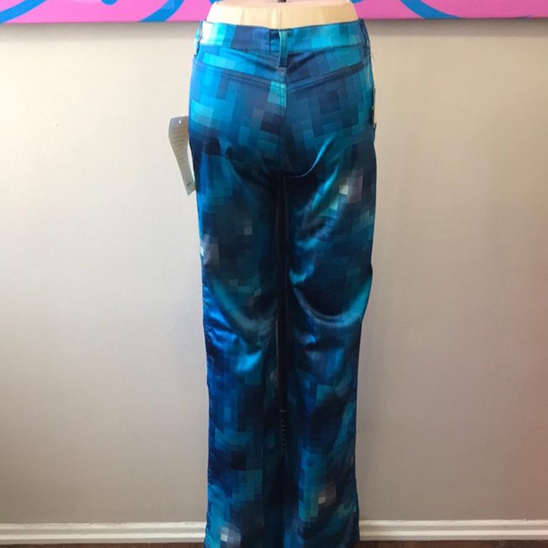 Moschino Jeans Blue Check Satin Pants The Nanny 1