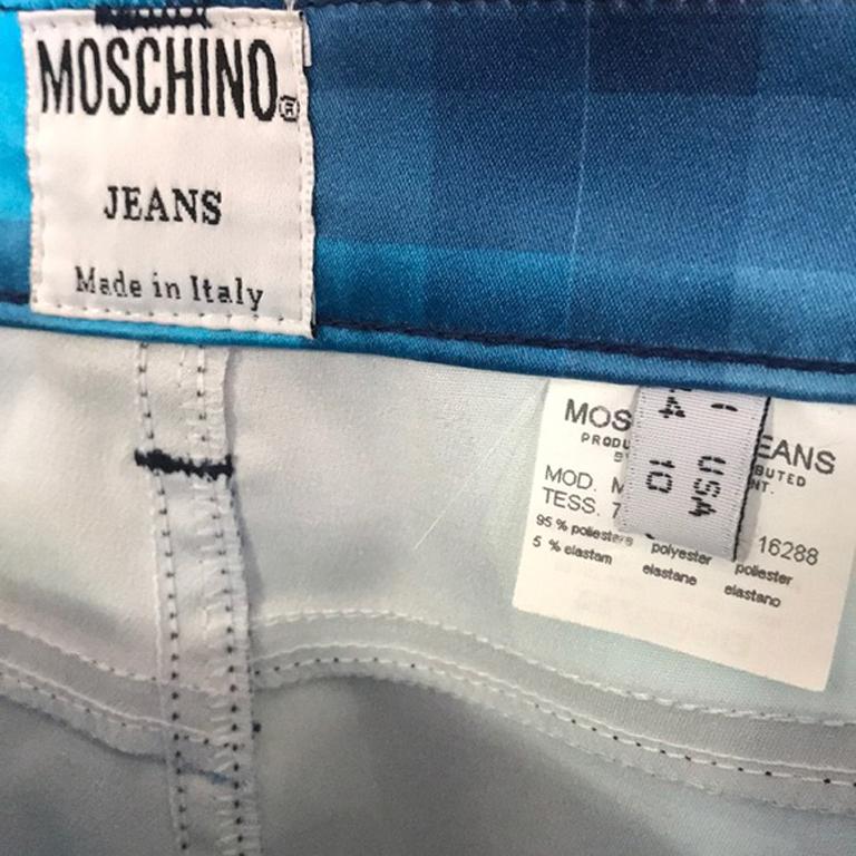 Moschino Jeans Blue Check Satin Pants The Nanny 4