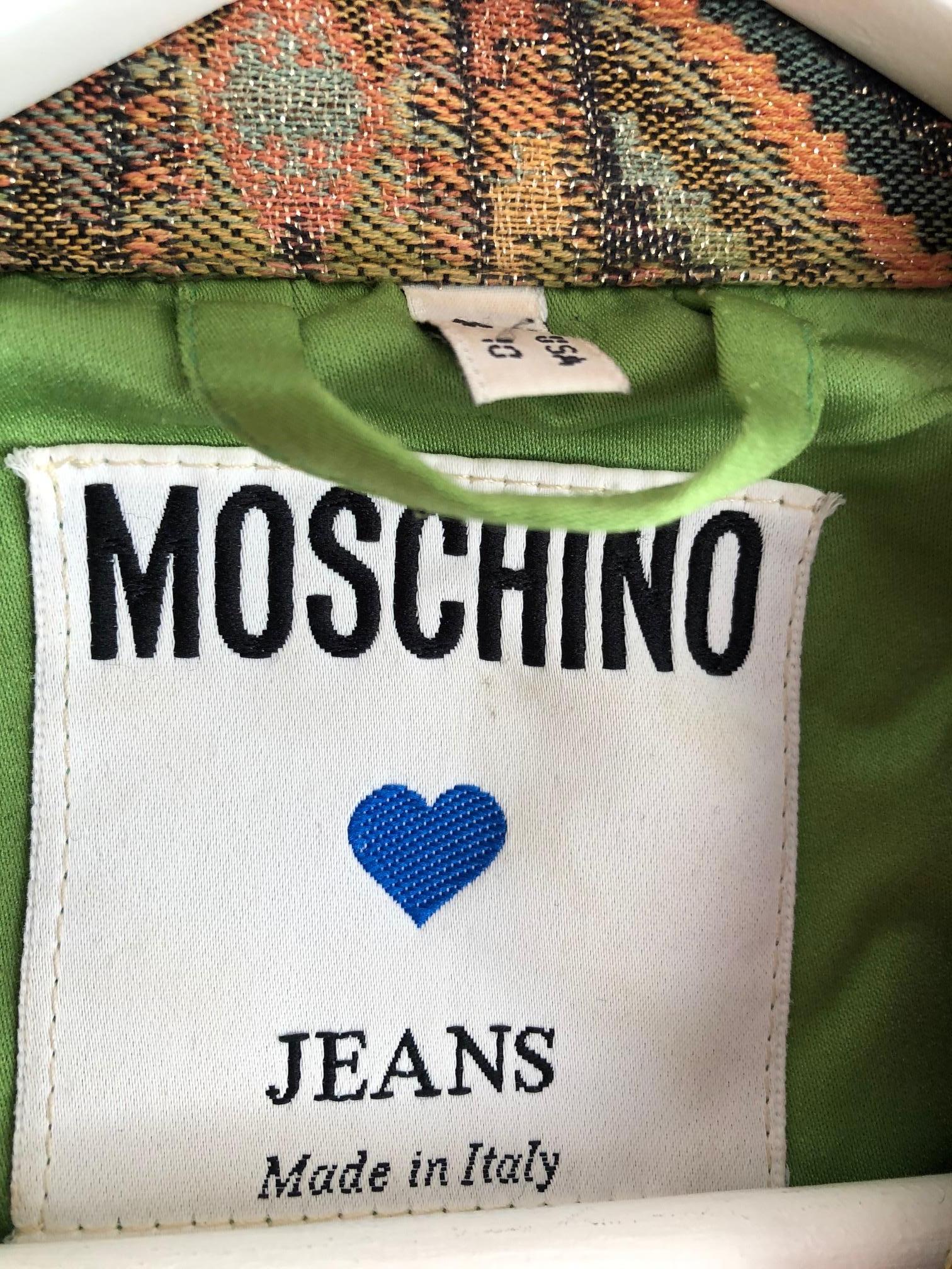 1990s Moschino Jeans Geometric Multicolor Print Bolero Biker Jacket  For Sale 2