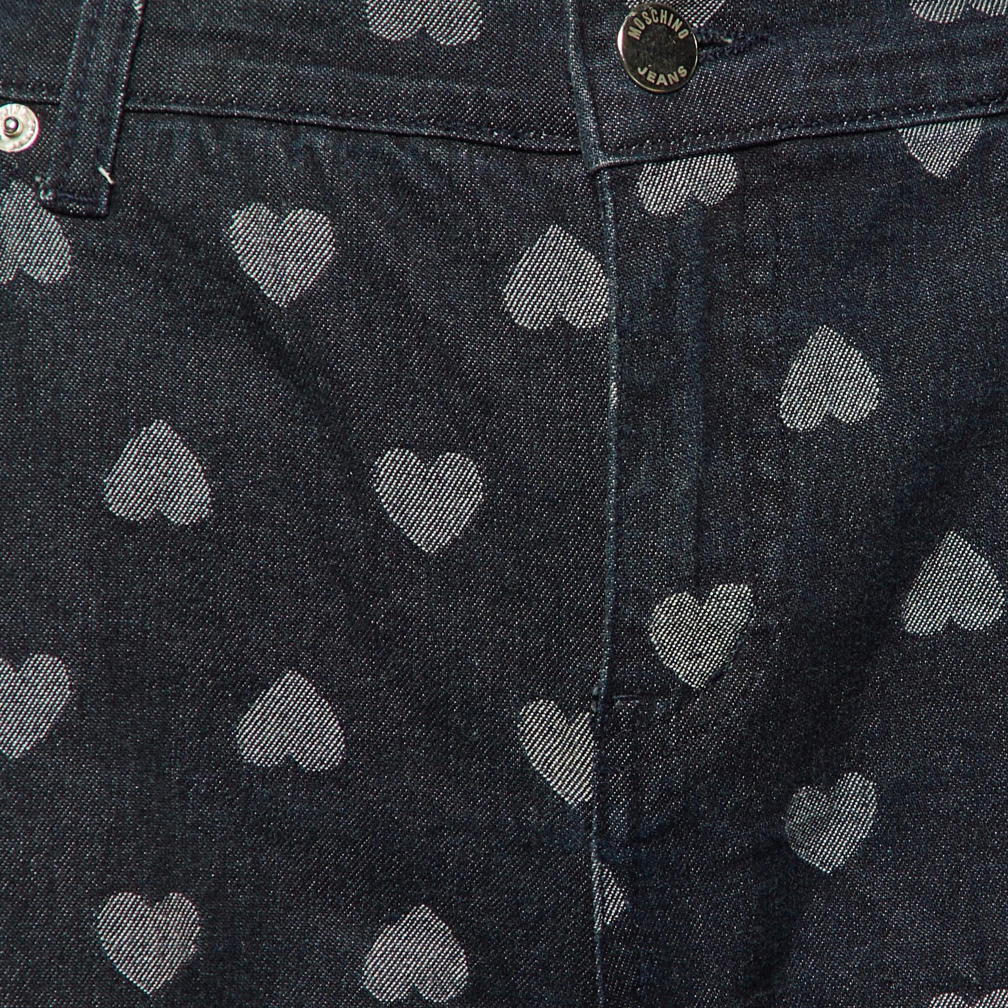 Moschino Jeans Vaqueros Acampanados Estampados Corazones Azul Oscuro L Cintura 28 Negro en venta