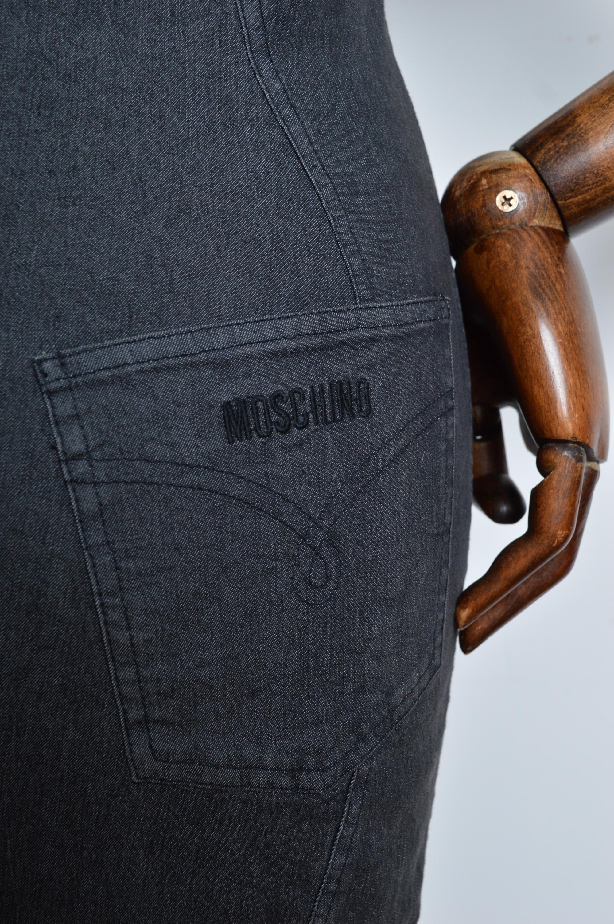 MOSCHINO Jeans Divertido minivestido vaquero con manga de puf gris y costura retorcida en venta 8