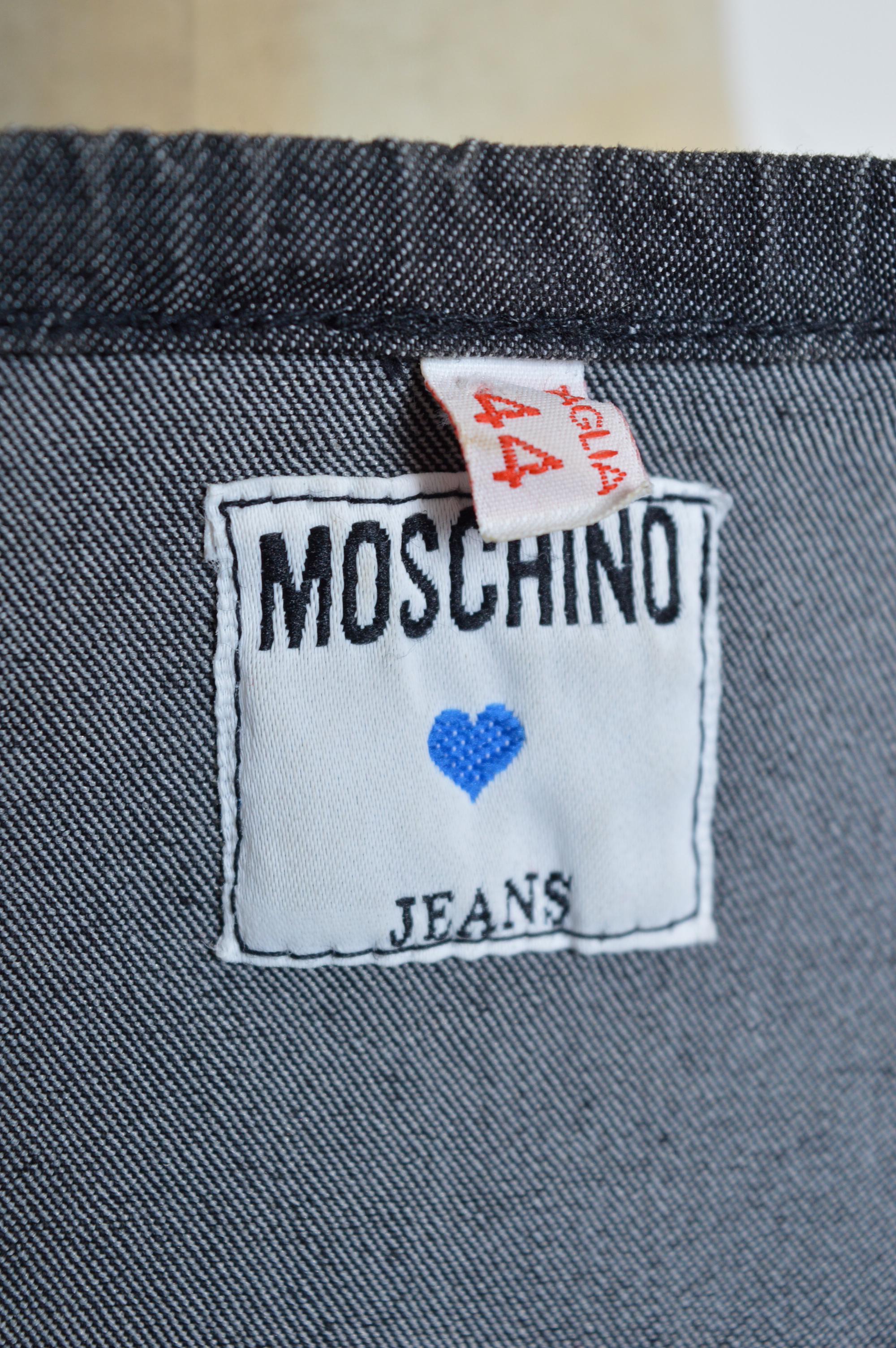 MOSCHINO Jeans Divertido minivestido vaquero con manga de puf gris y costura retorcida en venta 11