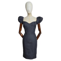 MOSCHINO Jeans Fun Grey Pouf Sleeve Denim Twisted Seam Mini Dress