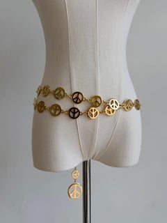 Moschino Jeans Gold-Tone Peace Symbol Chain Belt with Drop Pendant