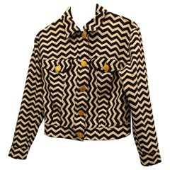 Moschino jeans iconica black and White zig Zag "Heart Art" jacket in size 42