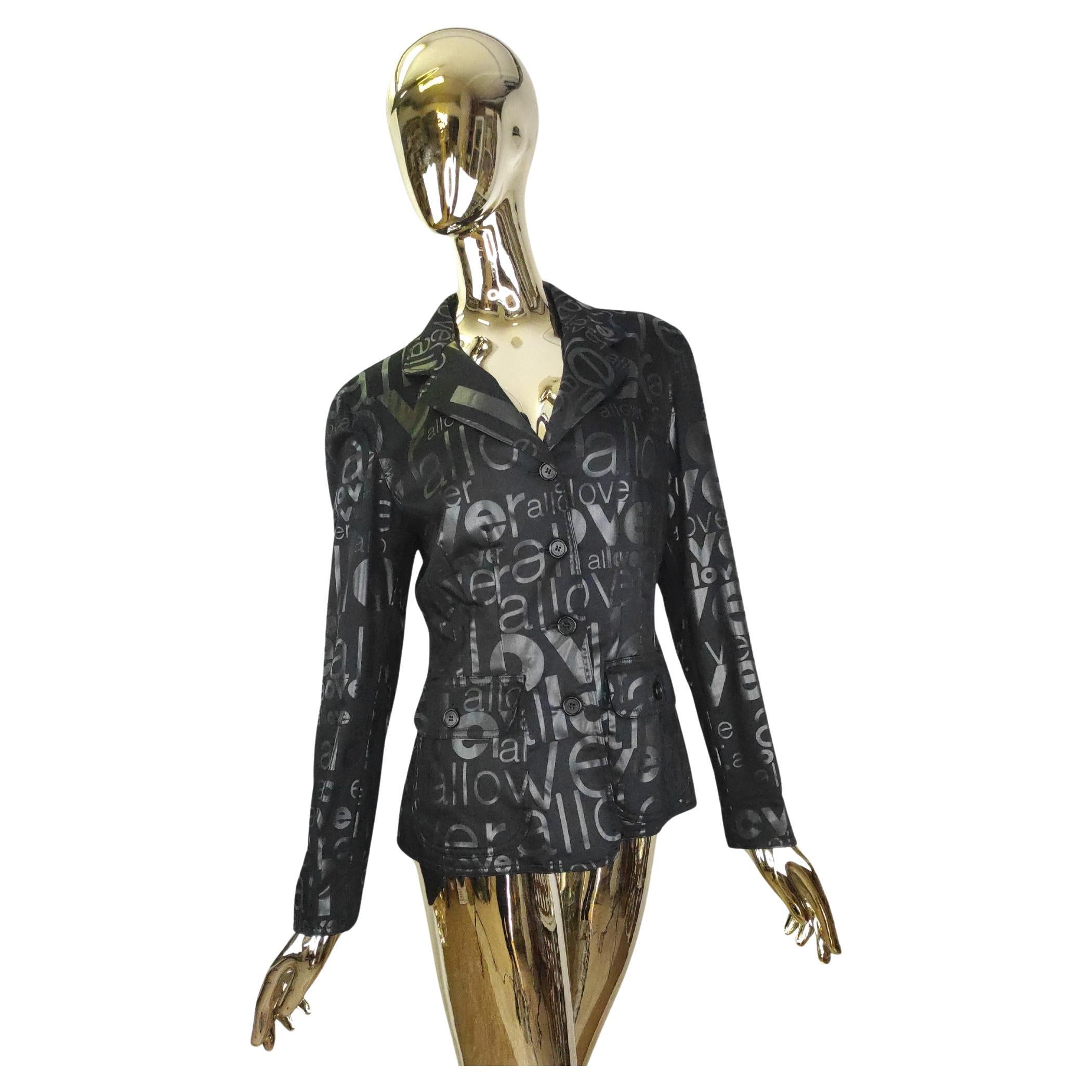 Moschino Jeans "Love all over" print black blazer For Sale