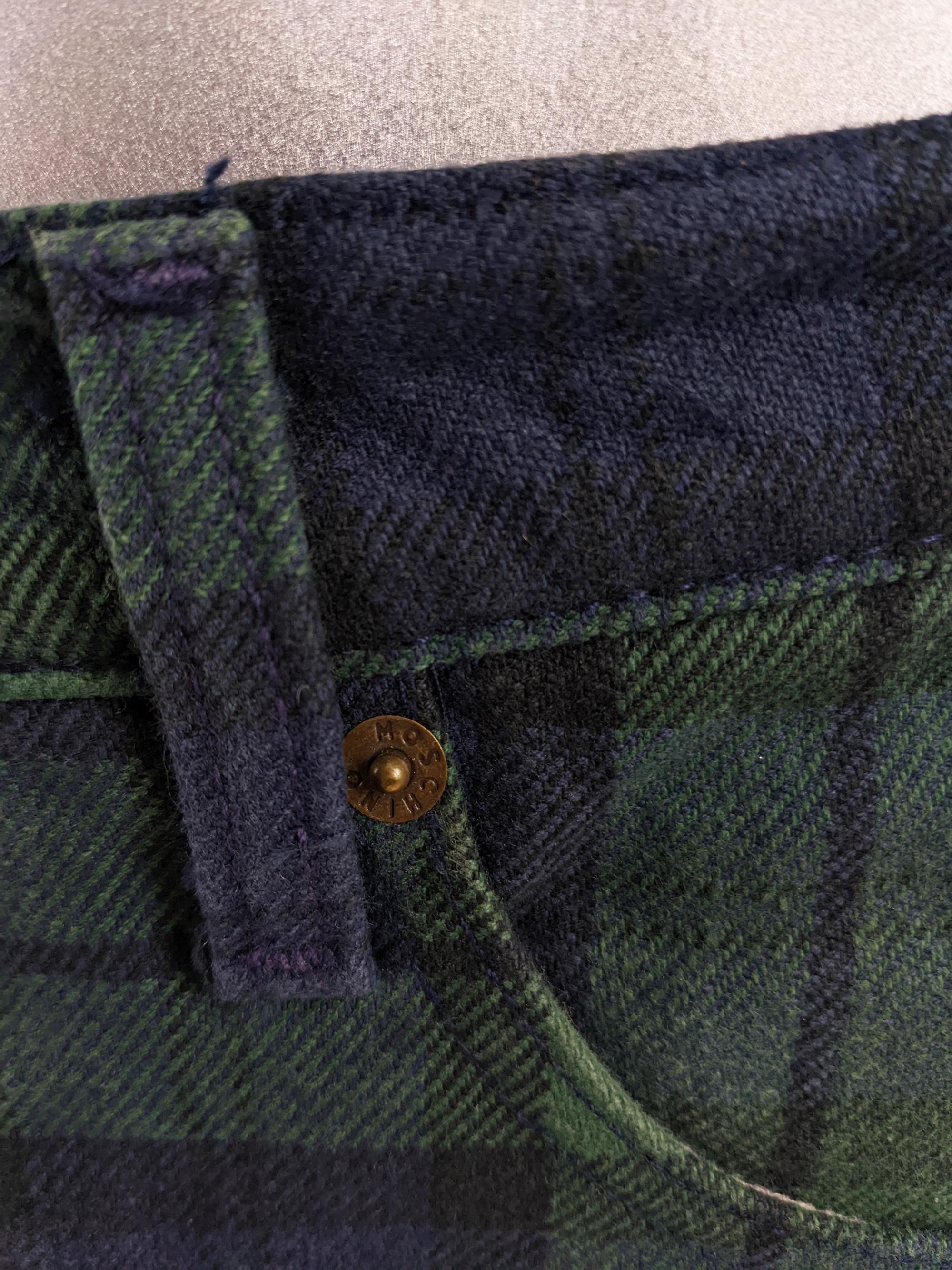 Black Moschino Jeans Mens Vintage Blue & Green Tartan Checked Straight Leg Denim Pants