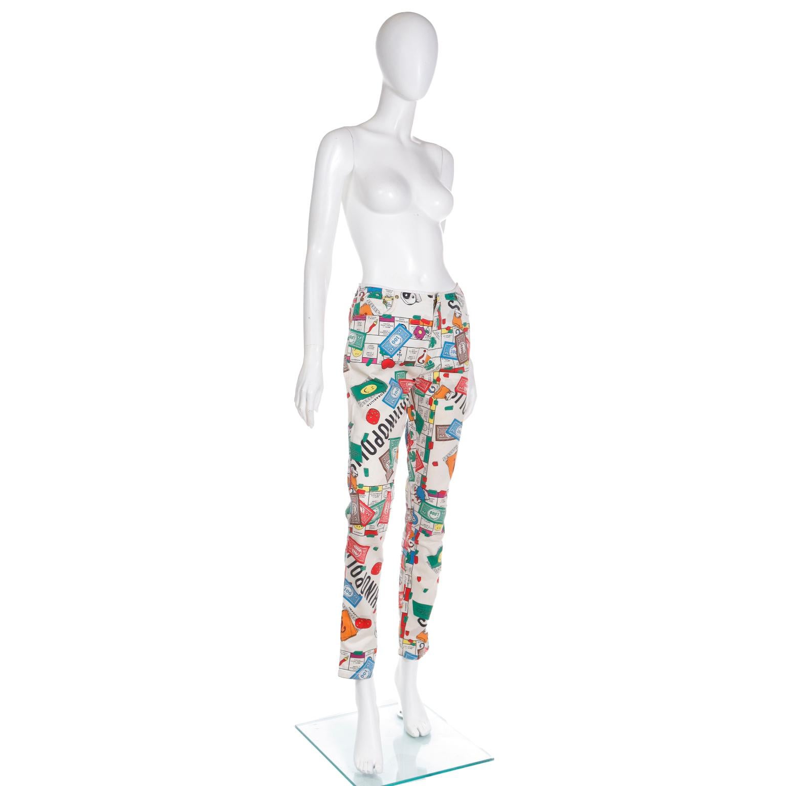 Gray Moschino Jeans Monopoly Moschinopoly Print Vintage Jeans For Sale