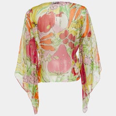 Moschino Jeans Multicolor Fruits Print Silk V-Neck Blouse L
