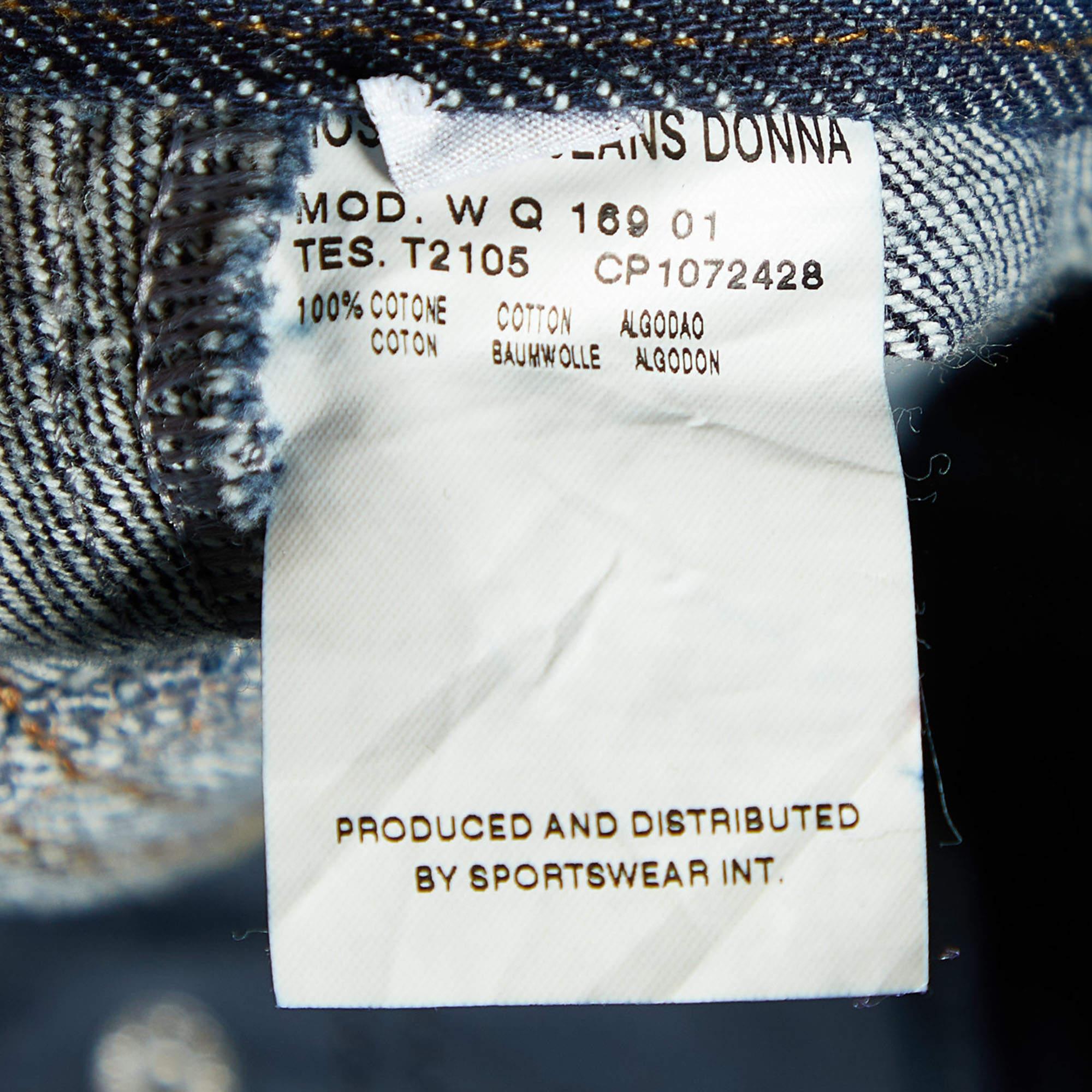 Moschino Jeans Navy Blue Denim Studded Wide Leg Jeans L For Sale 1