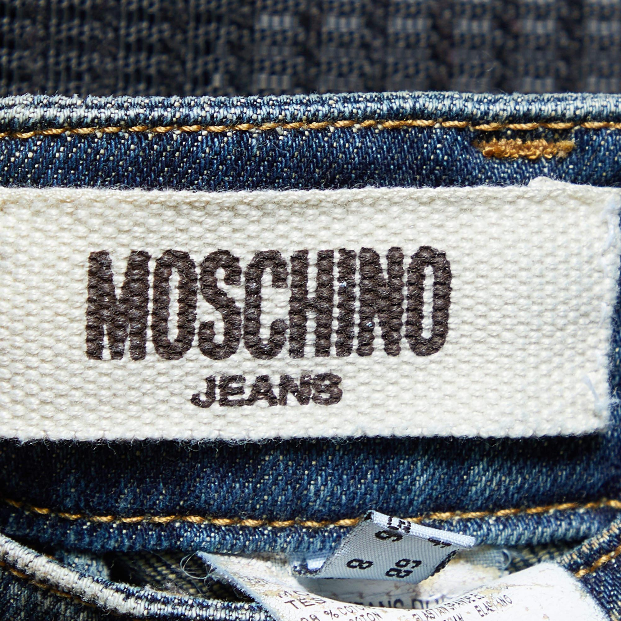 Gray Moschino Jeans Navy Blue Denim Tapered Leg Jeans S For Sale