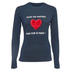 T-shirt à manches longues Moschino Jeans imprimé bleu marine en tricot extensible L
