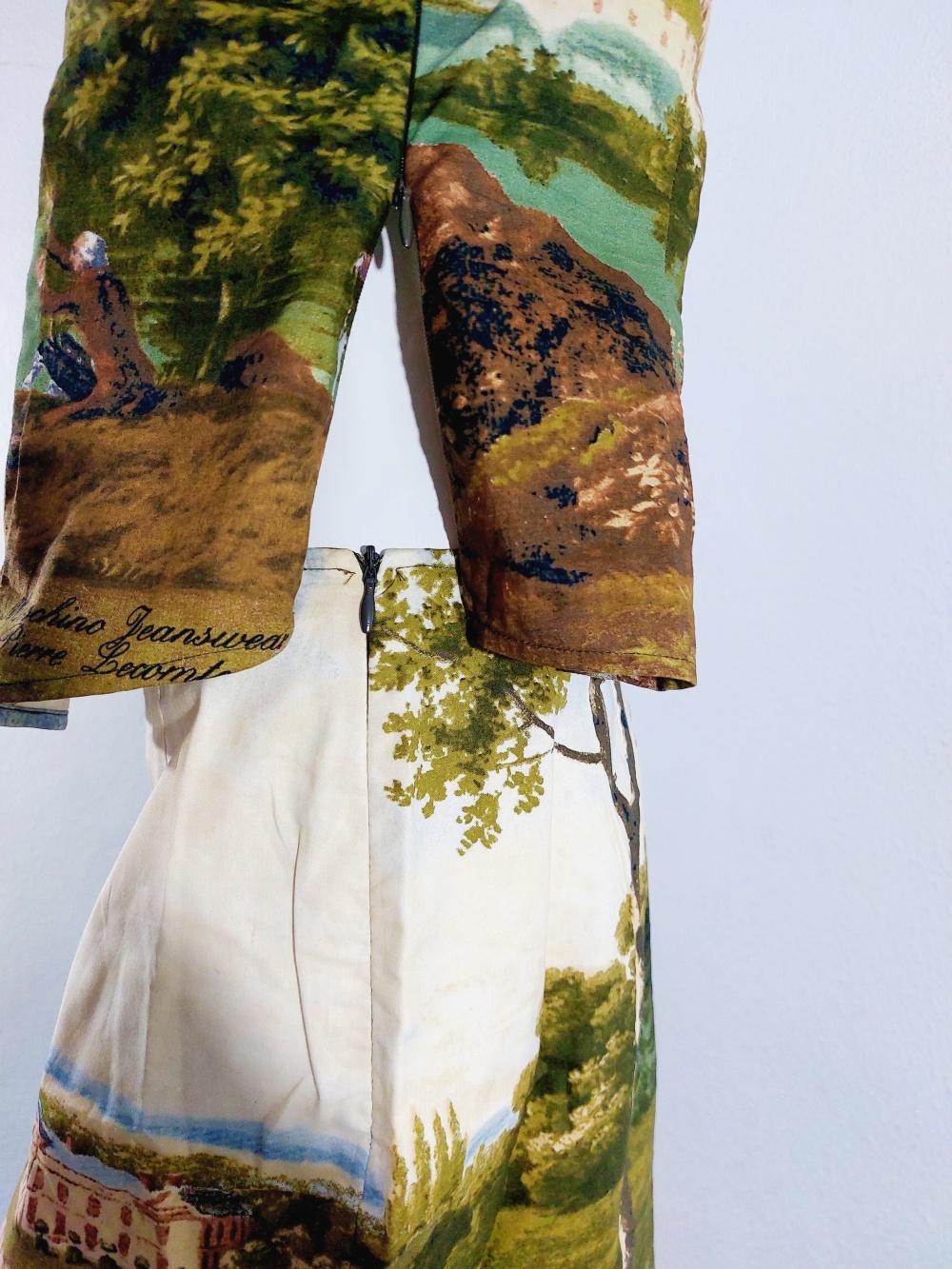 Moschino Jeans Pierre Lecomte painting art baroquet Corset Bustier Skirt Set For Sale 11