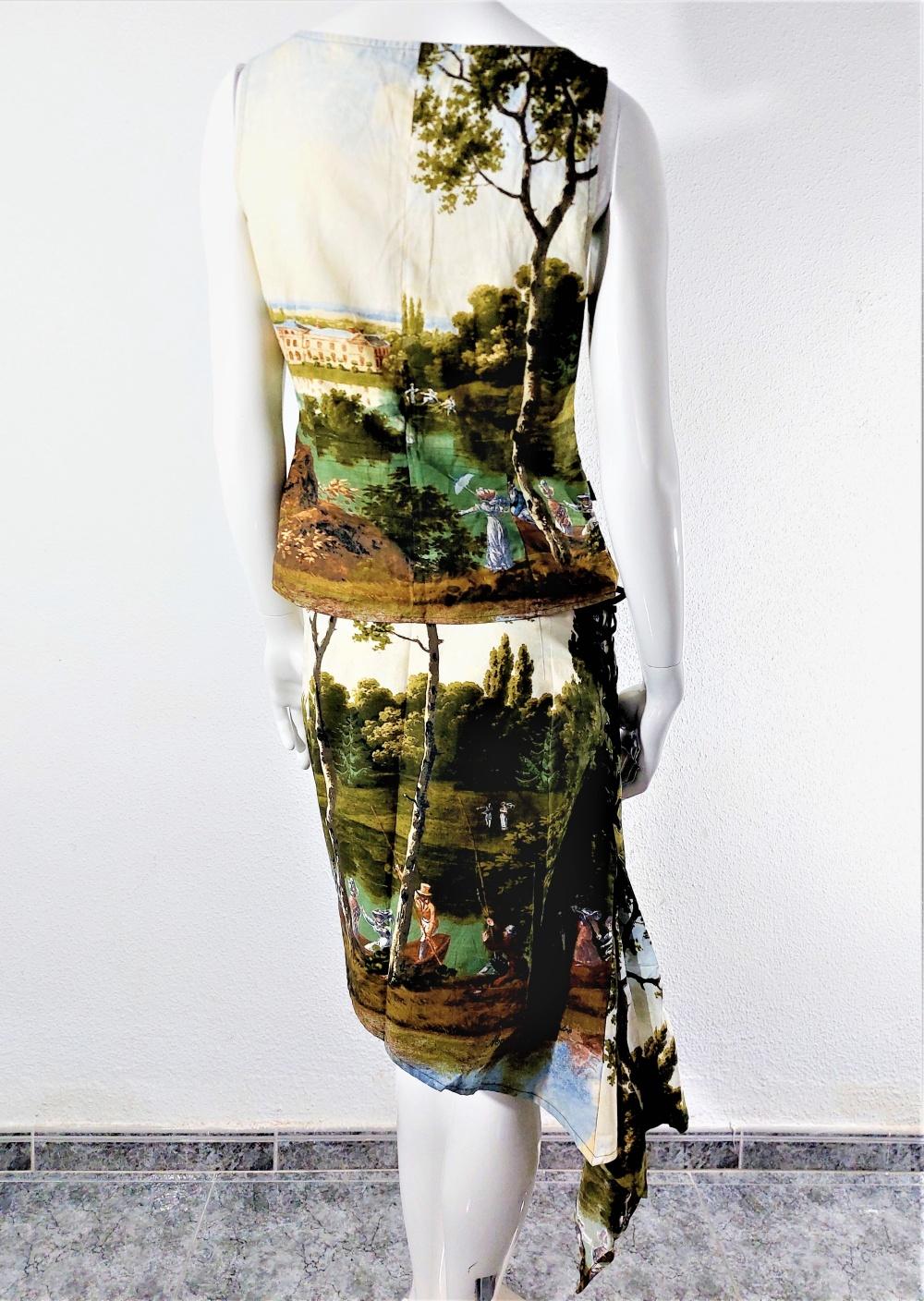 Women's Moschino Jeans Pierre Lecomte painting art baroquet Corset Bustier Skirt Set For Sale