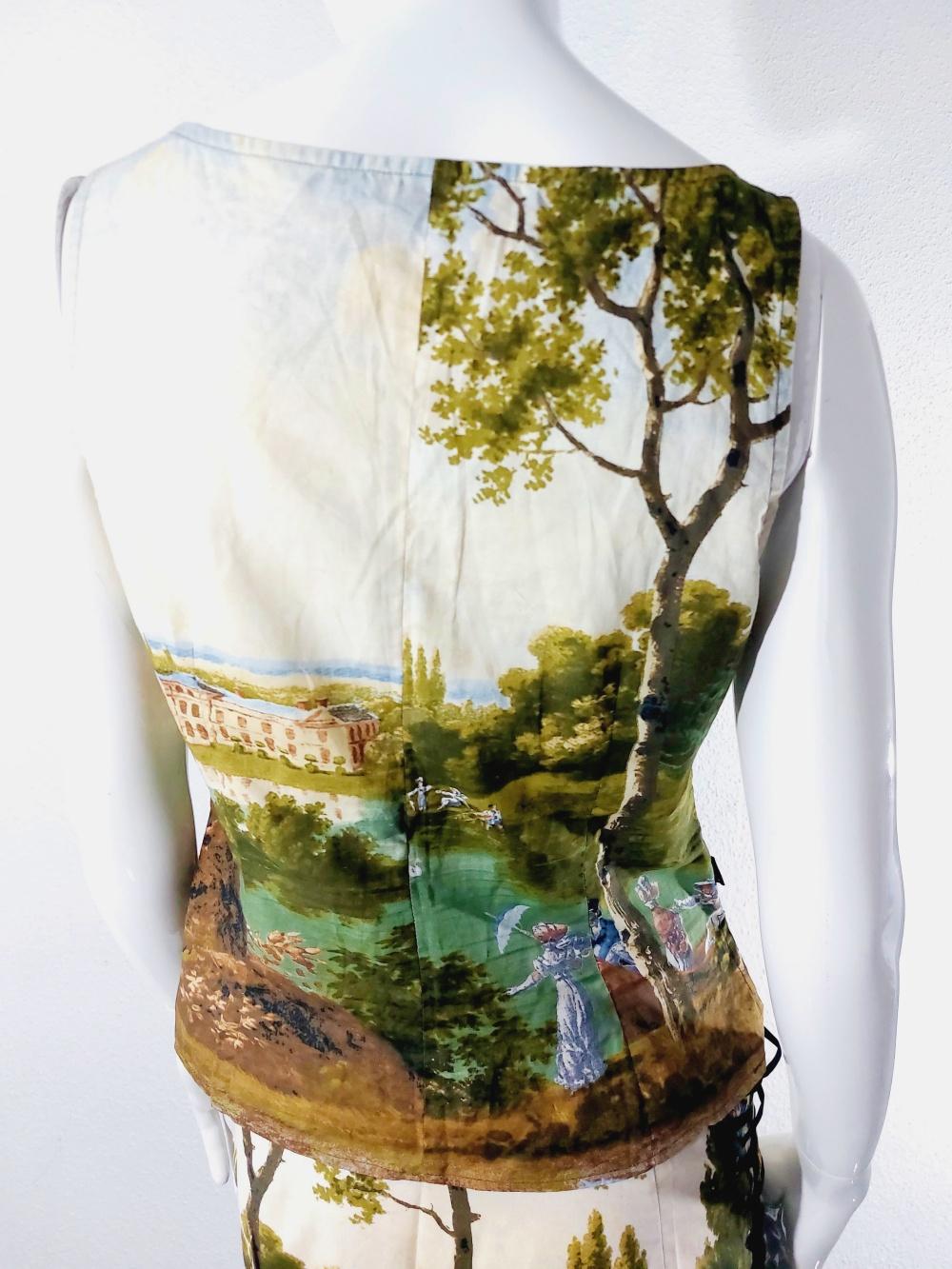 Moschino Jeans Pierre Lecomte painting art baroquet Corset Bustier Skirt Set For Sale 1