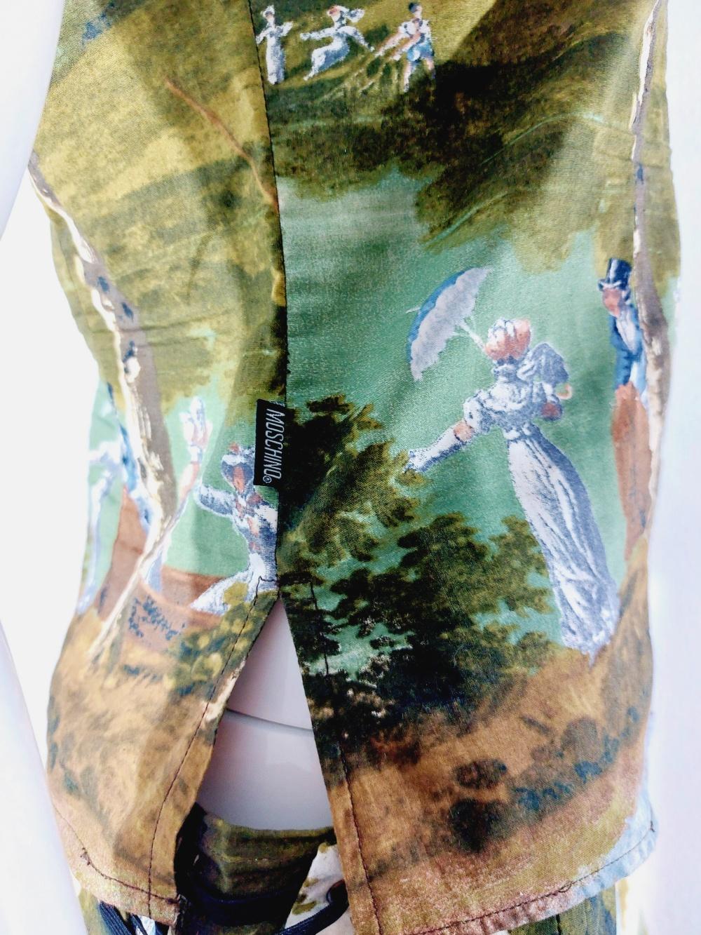 Moschino Jeans Pierre Lecomte painting art baroquet Corset Bustier Skirt Set For Sale 2