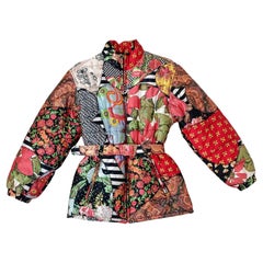 Moschino jeans multicolor down jacket FashiON/FashOFF, vintage 1992 collection