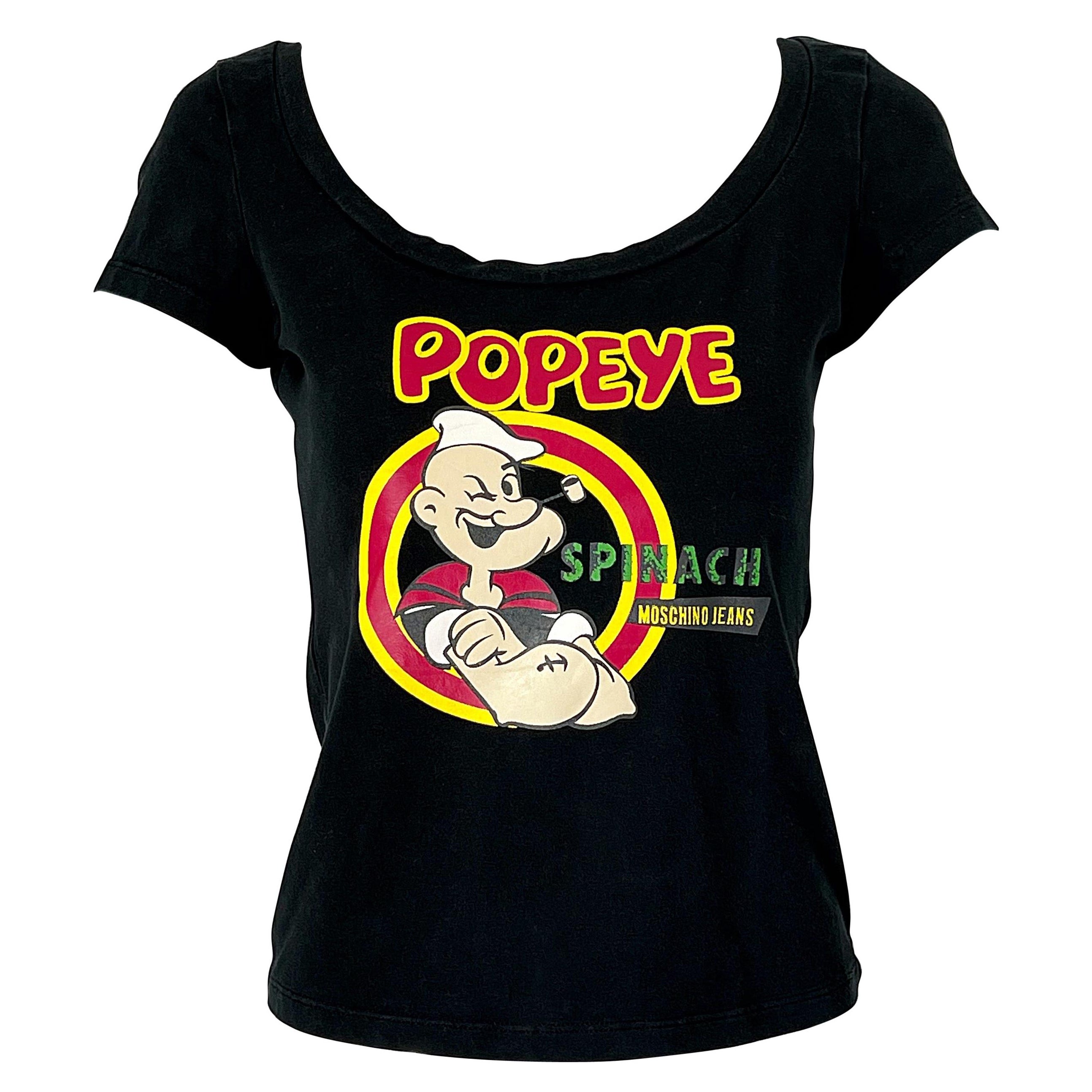 Moschino Jeans Popeye el Marino Hombre Novedad Estampado Camiseta Vintage Años 90 Espinacas