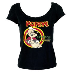 Moschino Jeans Popeye el Marino Hombre Novedad Estampado Camiseta Vintage Años 90 Espinacas