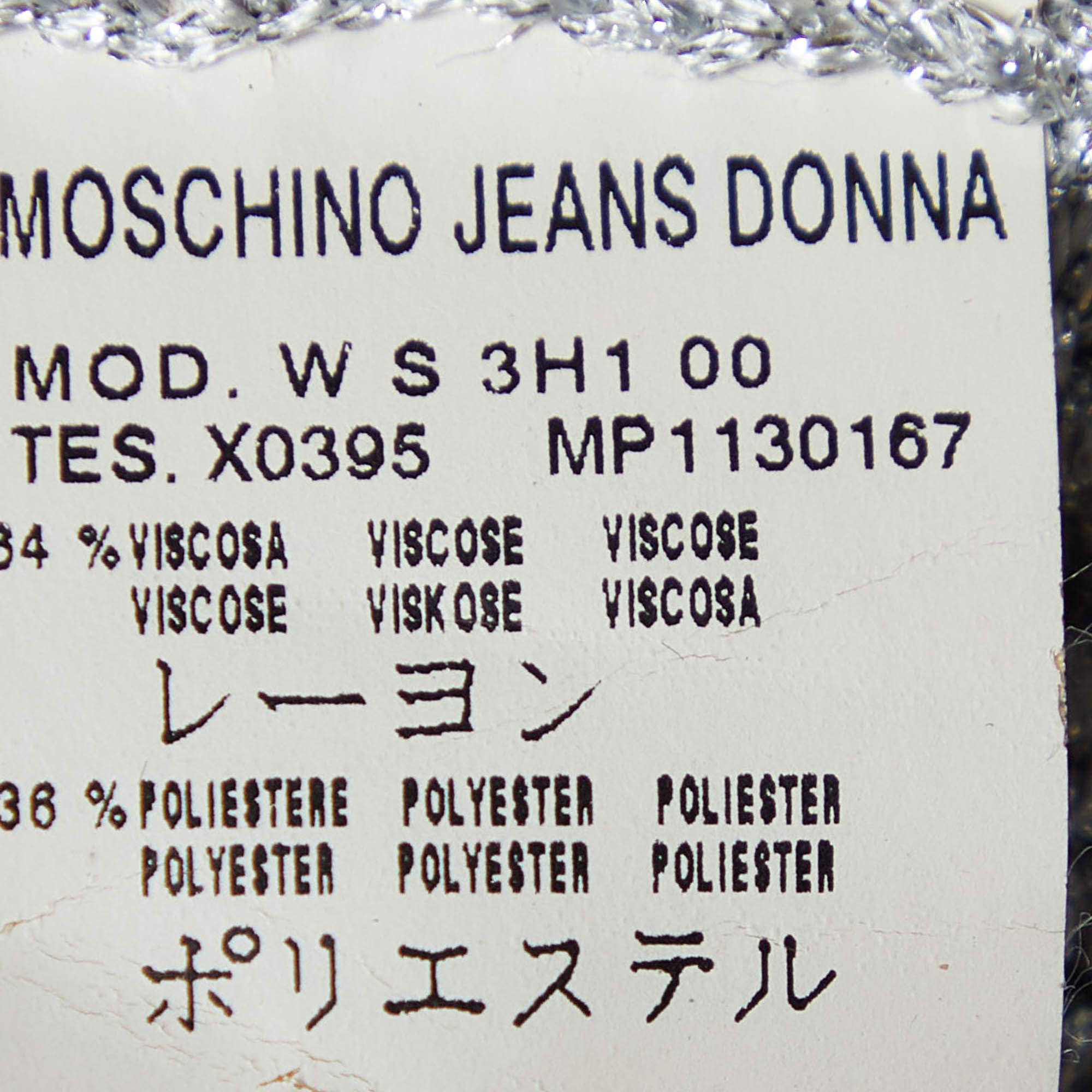 Moschino Jeans Silber Lurex-Strickjacke mit offener Vorderseite L im Angebot 1