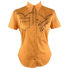 Vintage MOSCHINO JEANS Size 12 Orange Cotton Western Sketch Print Shourt Sleeve Blouse
