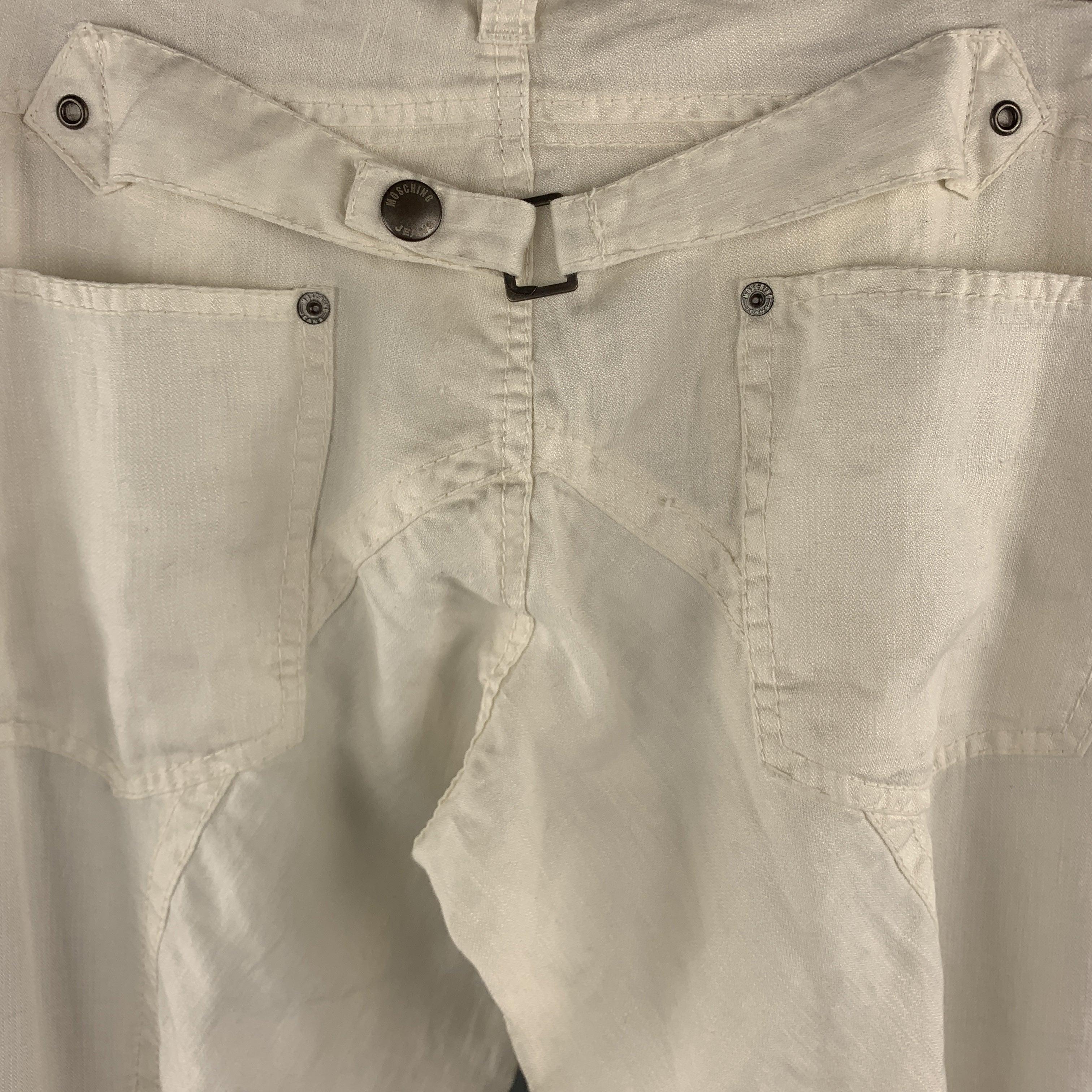 Men's MOSCHINO JEANS Size 32 x 31 White Solid Linen Casual Pants For Sale