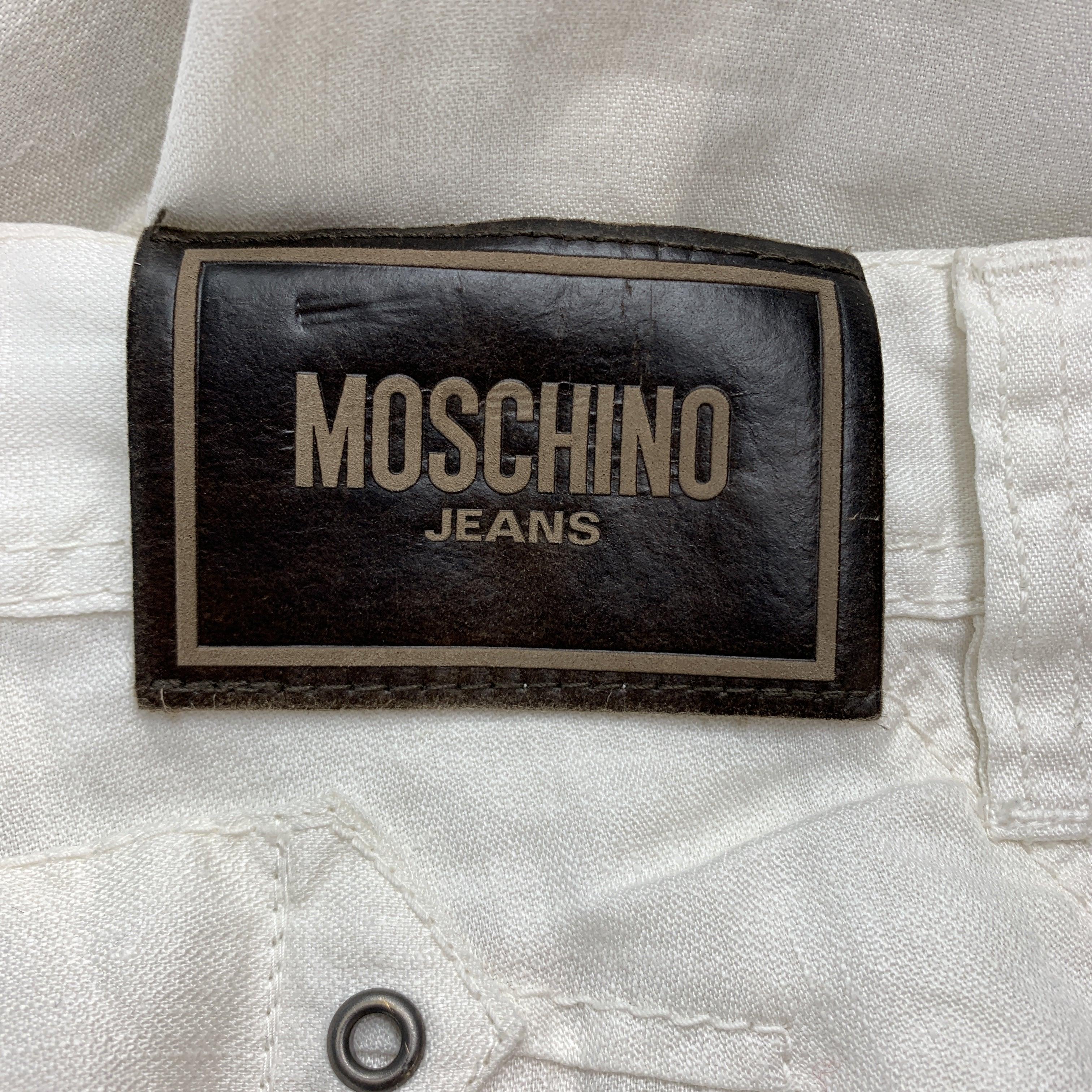 MOSCHINO JEANS Size 32 x 31 White Solid Linen Casual Pants For Sale 1