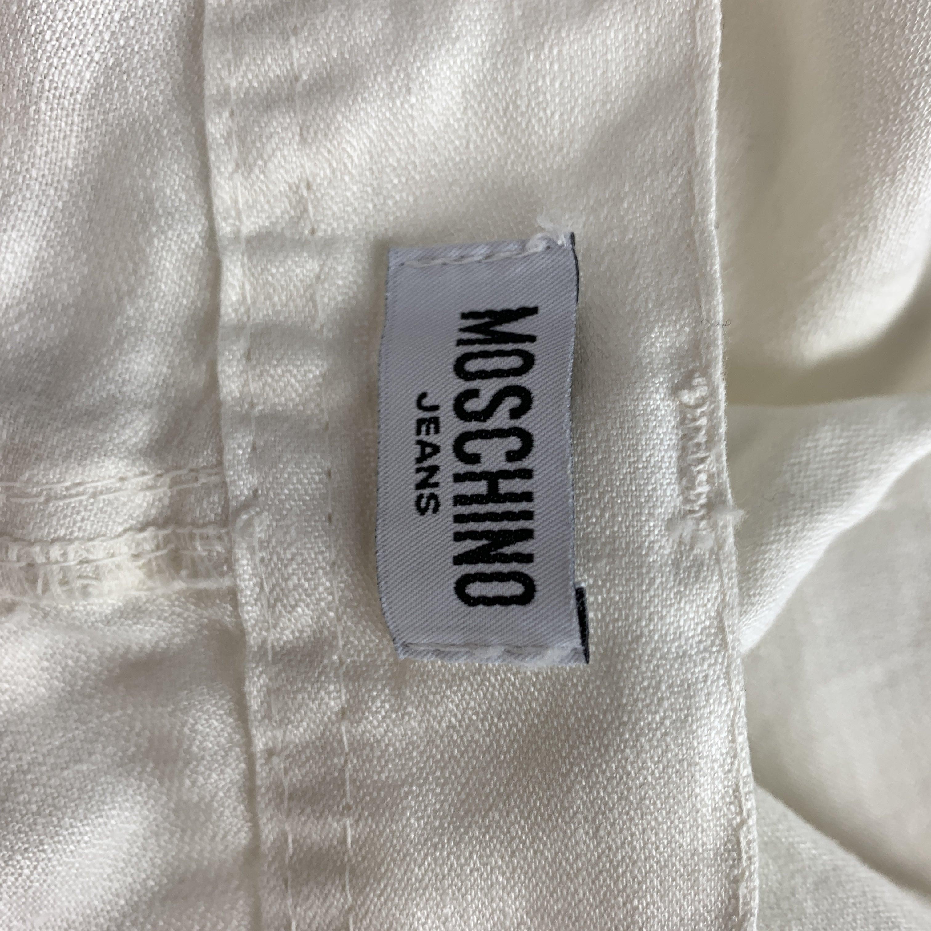 MOSCHINO JEANS Size 32 x 31 White Solid Linen Casual Pants For Sale 2