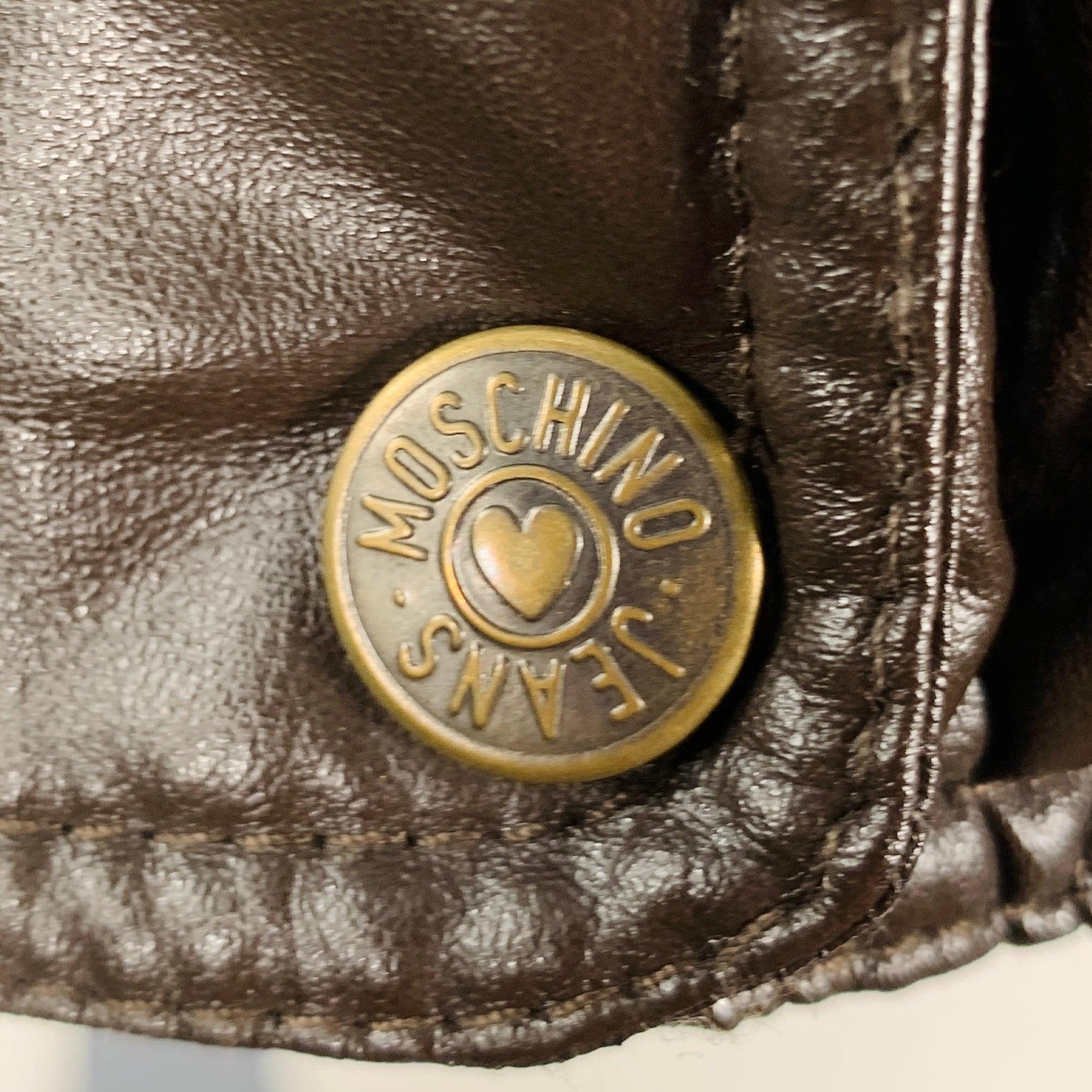 Black MOSCHINO JEANS Size 6 Brown Faux Leather Quilted Jacket For Sale