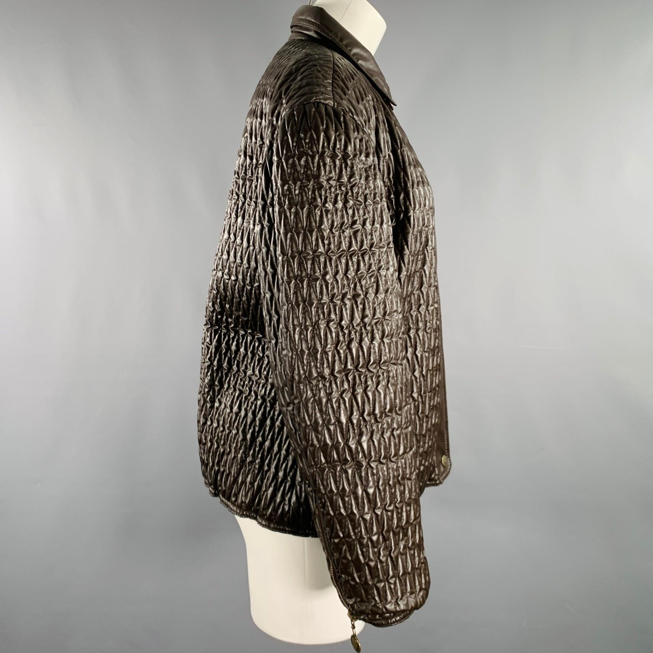 MOSCHINO JEANS Size 6 Brown Faux Leather Quilted Jacket In Good Condition For Sale In San Francisco, CA