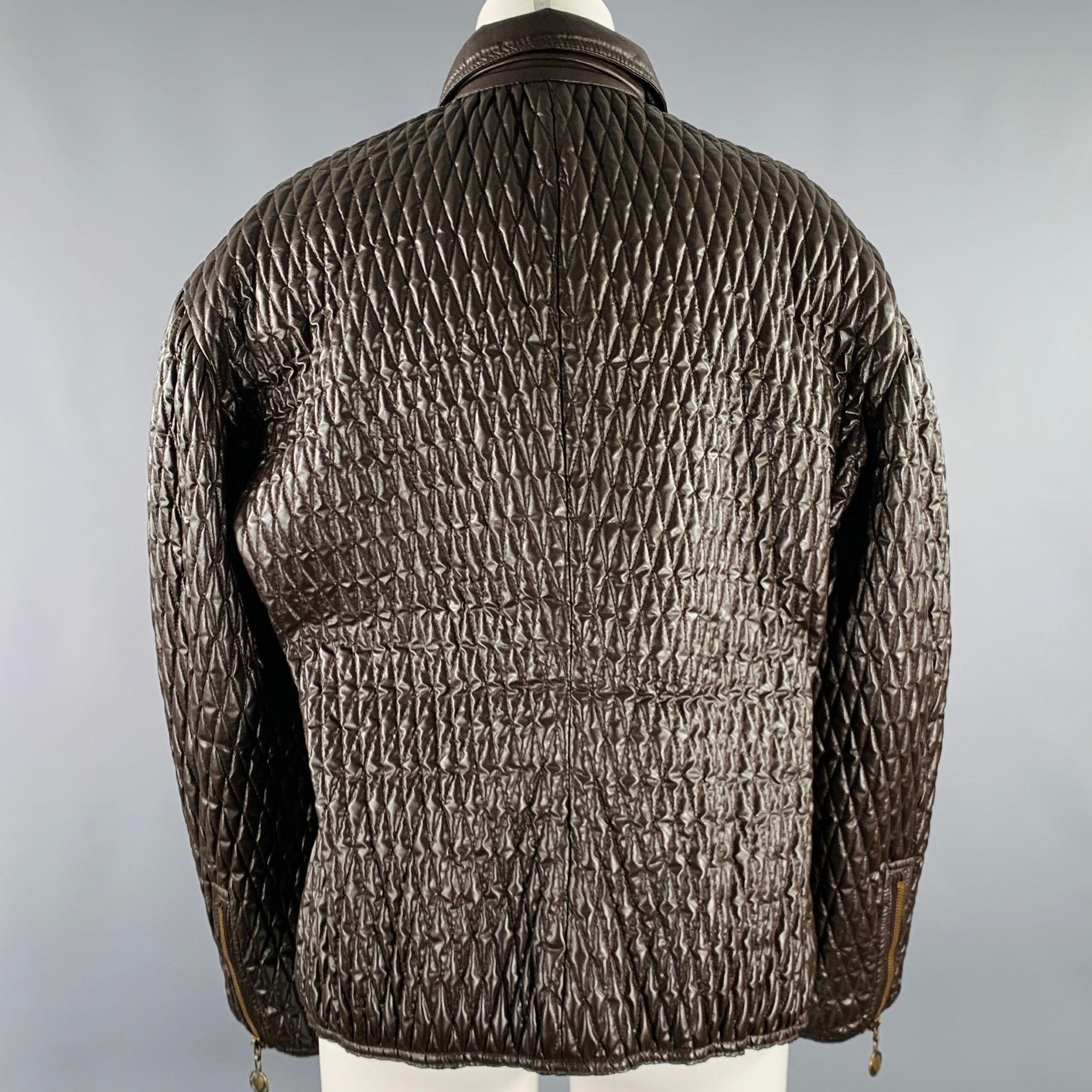 Women's MOSCHINO JEANS Size 6 Brown Faux Leather Quilted Jacket For Sale