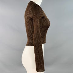 MOSCHINO JEANS Size 6 Brown Gold Acetate Blend Rib Knit V-Neck Pullover