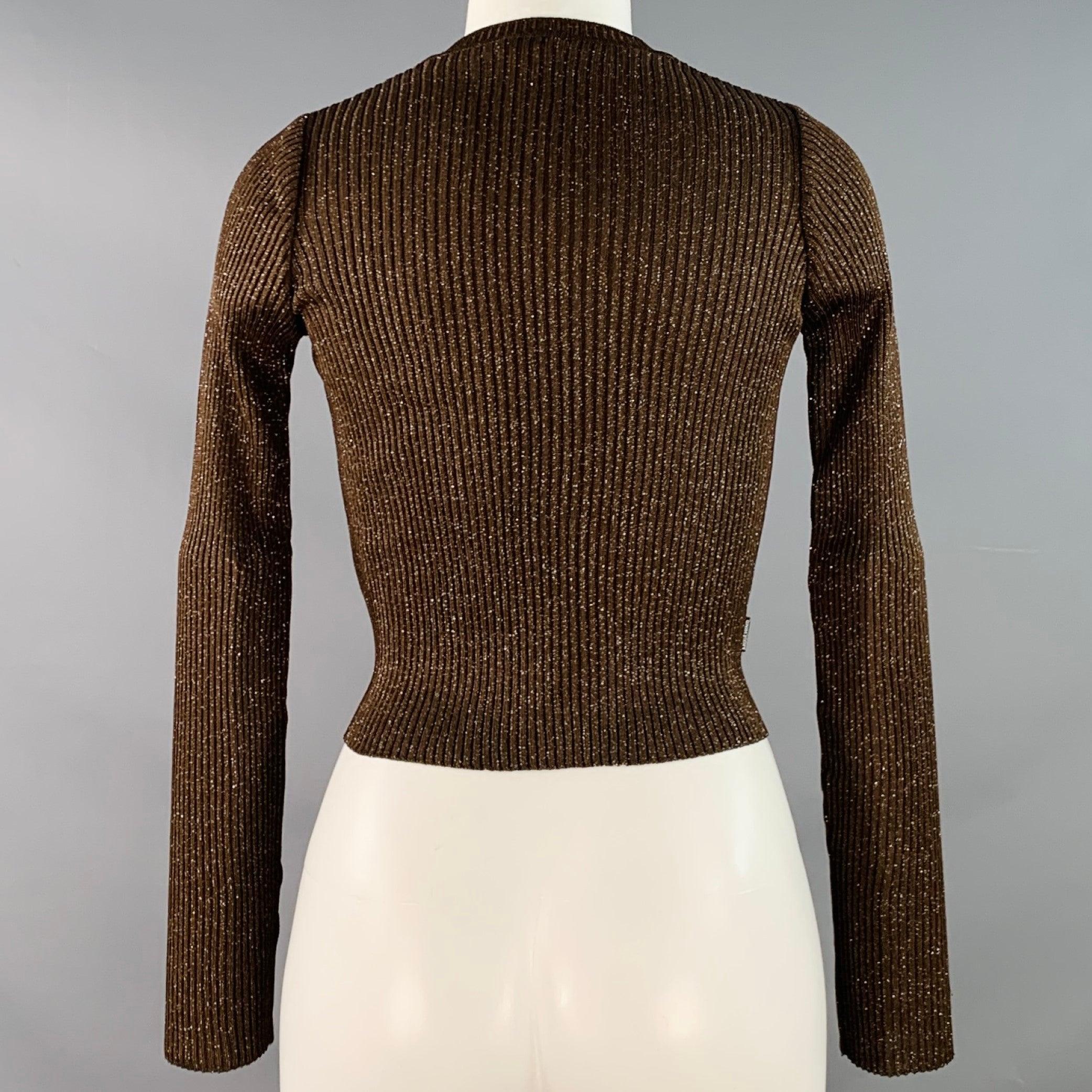Black MOSCHINO JEANS Size 6 Brown Gold Acetate Blend Rib Knit V-Neck Pullover For Sale