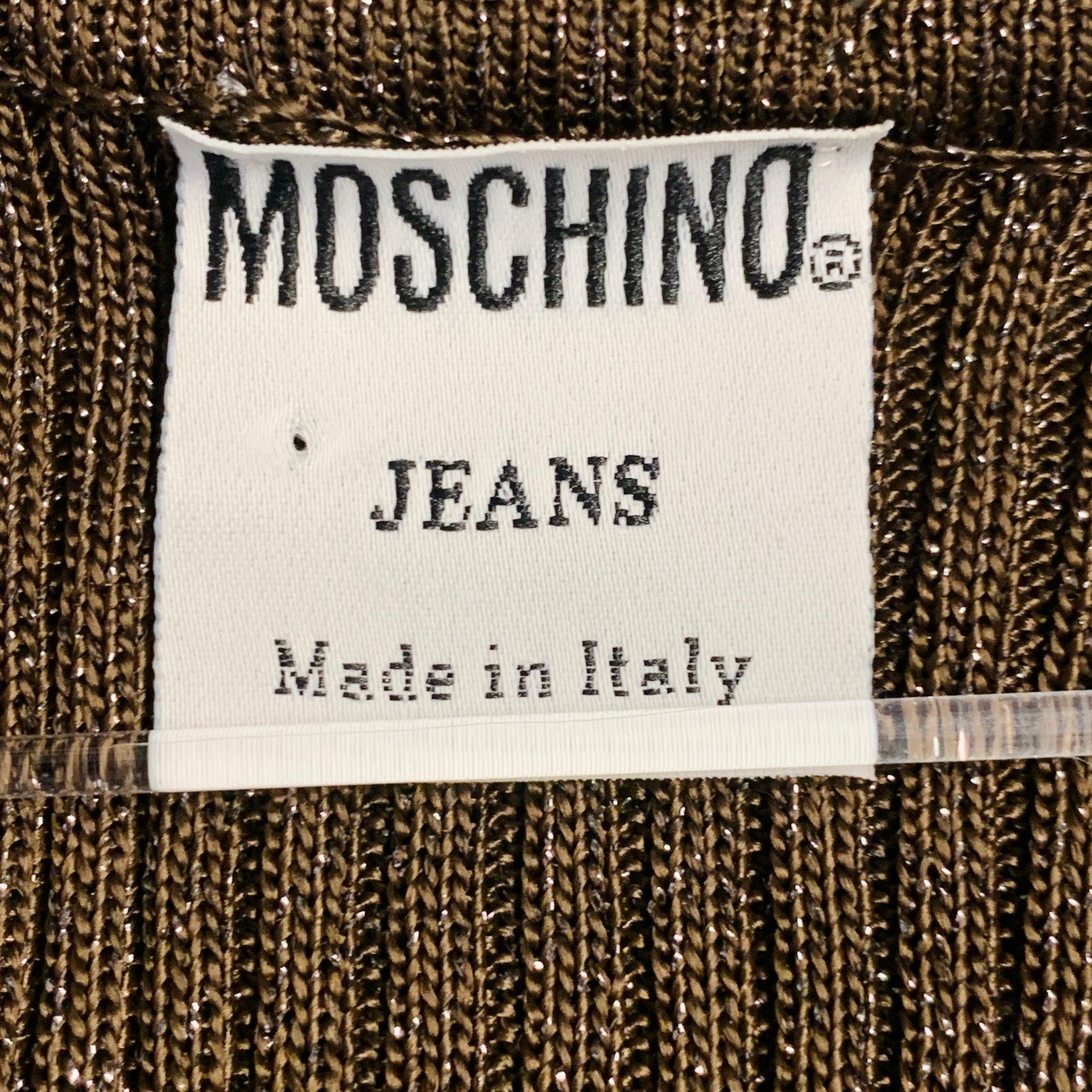 MOSCHINO JEANS Size 6 Brown Gold Acetate Blend Rib Knit V-Neck Pullover In Excellent Condition For Sale In San Francisco, CA