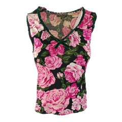 MOSCHINO JEANS – Vintage 90s Cotton Tank Top with Pink Roses  Size 4US 36EU