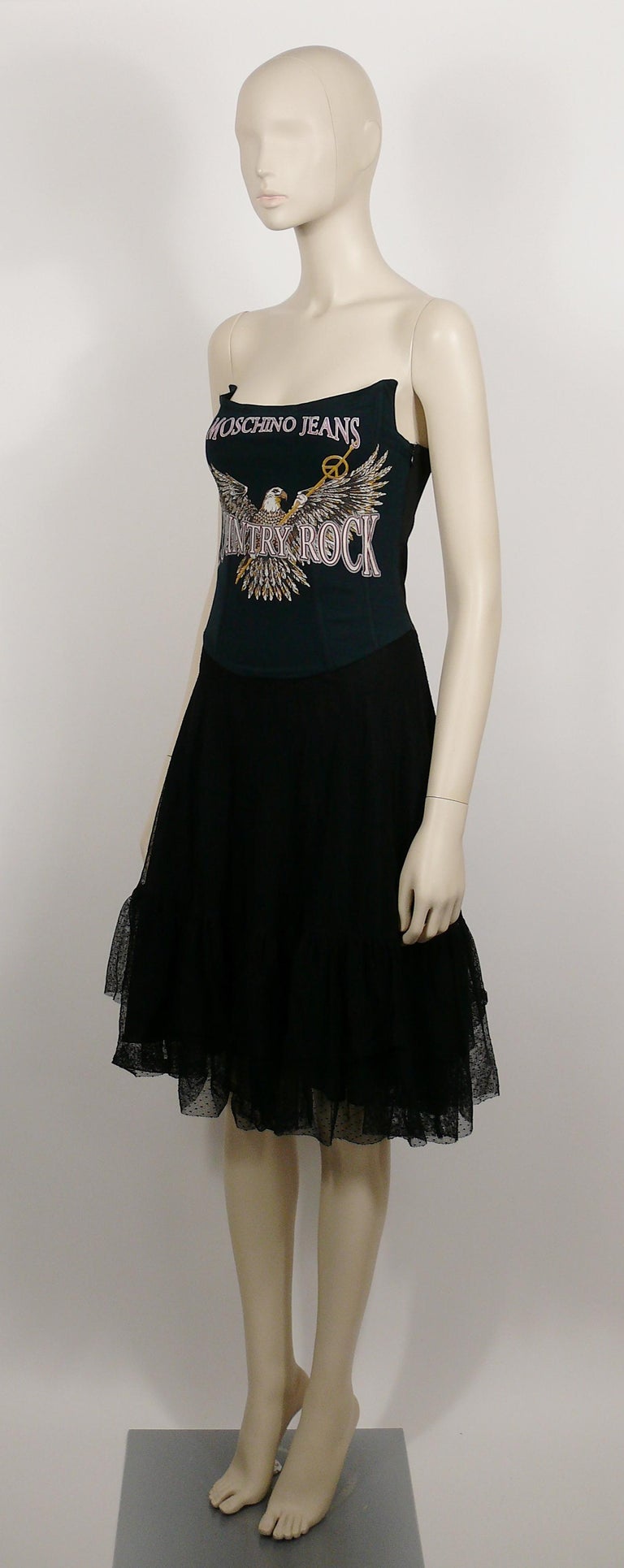 Moschino Jeans Vintage Country Rock Black Tulle Dress US Size 6 For Sale at  1stDibs