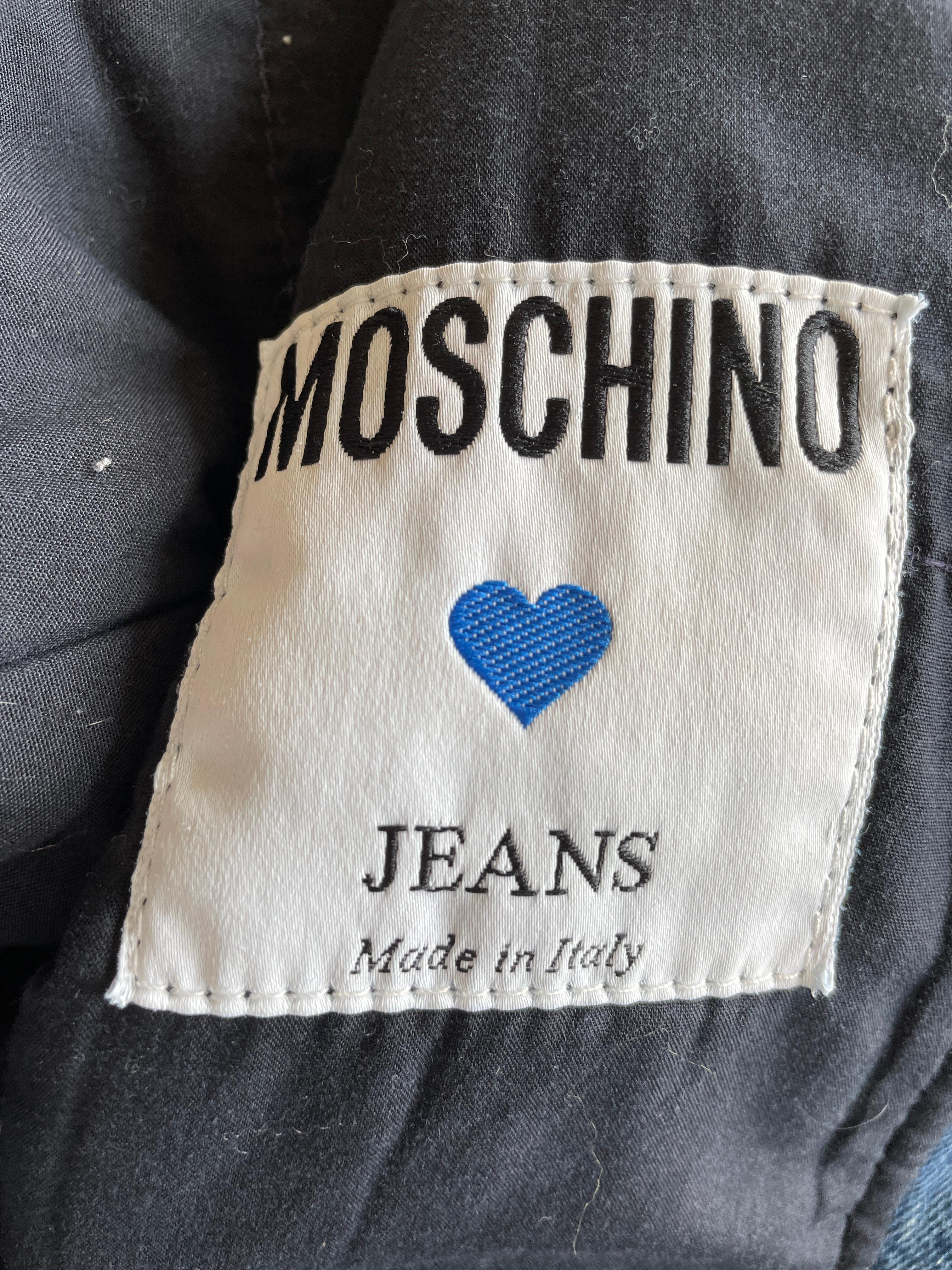 Moschino Jeans Vintage Denim Jacket with Trompe l'oeil Gold Trim Lapels For Sale 2