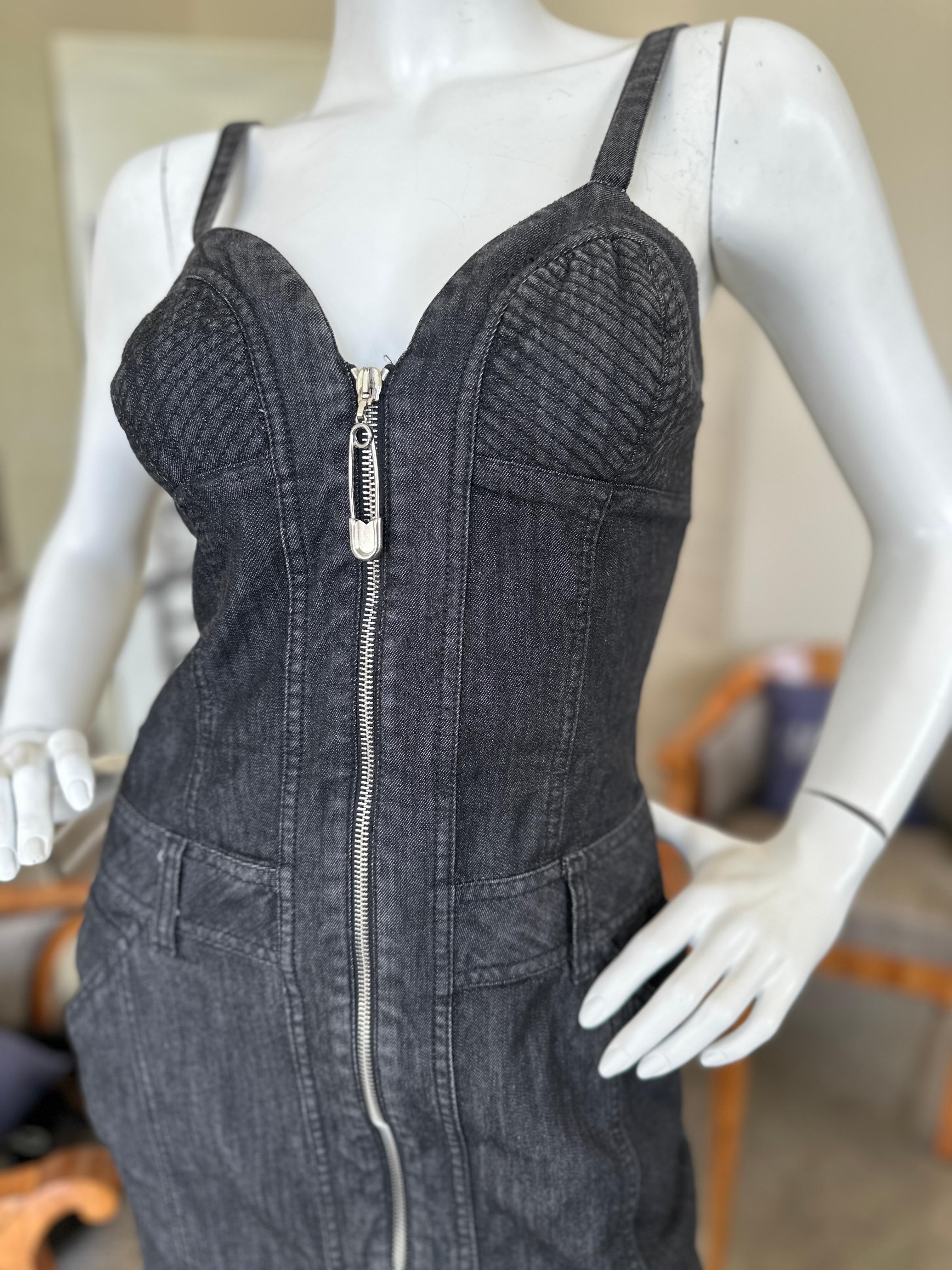 Moschino Jeans Vintage Denim Zip Front Dress In Excellent Condition For Sale In Cloverdale, CA
