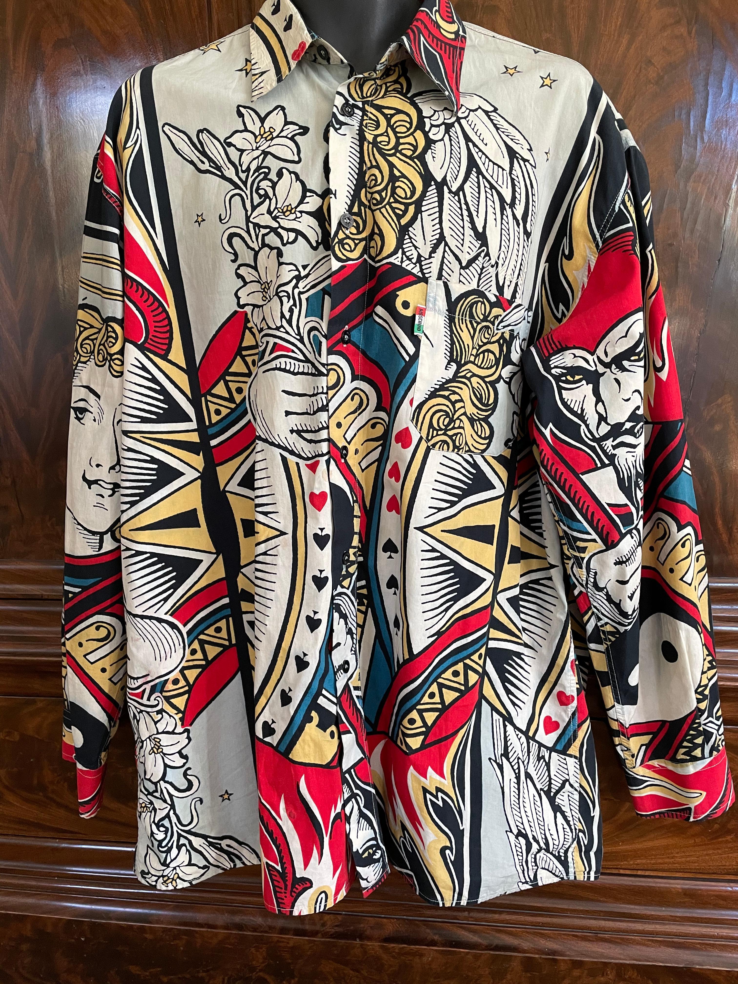 Moschino Vintage Graphic Playing Cards Cotton Button Down Shirt .
Size XL
 US 44 (IT 54)
Chest  44