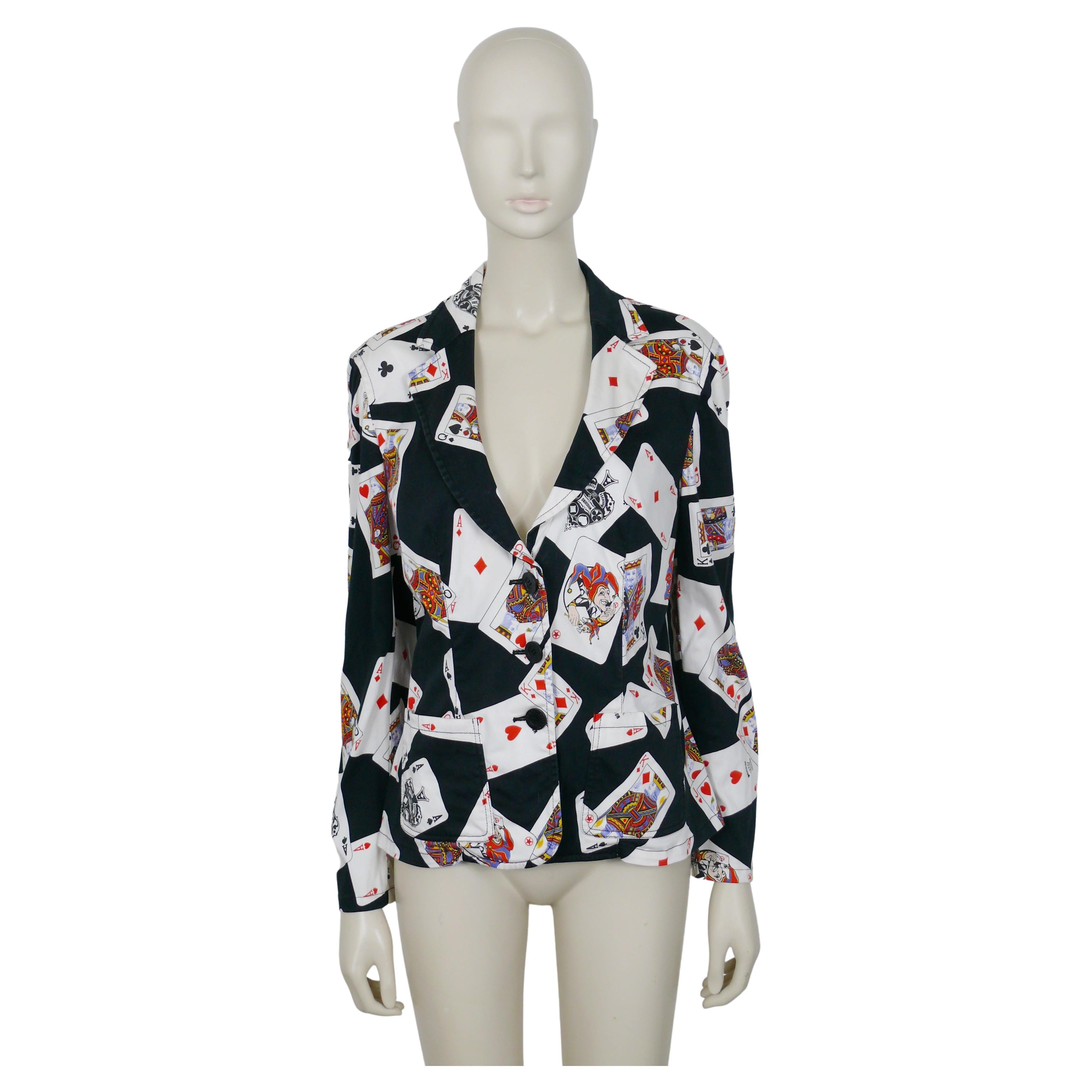 Moschino Jeans Vintage Playing Card Print Supple Blazer US Size 12 For Sale