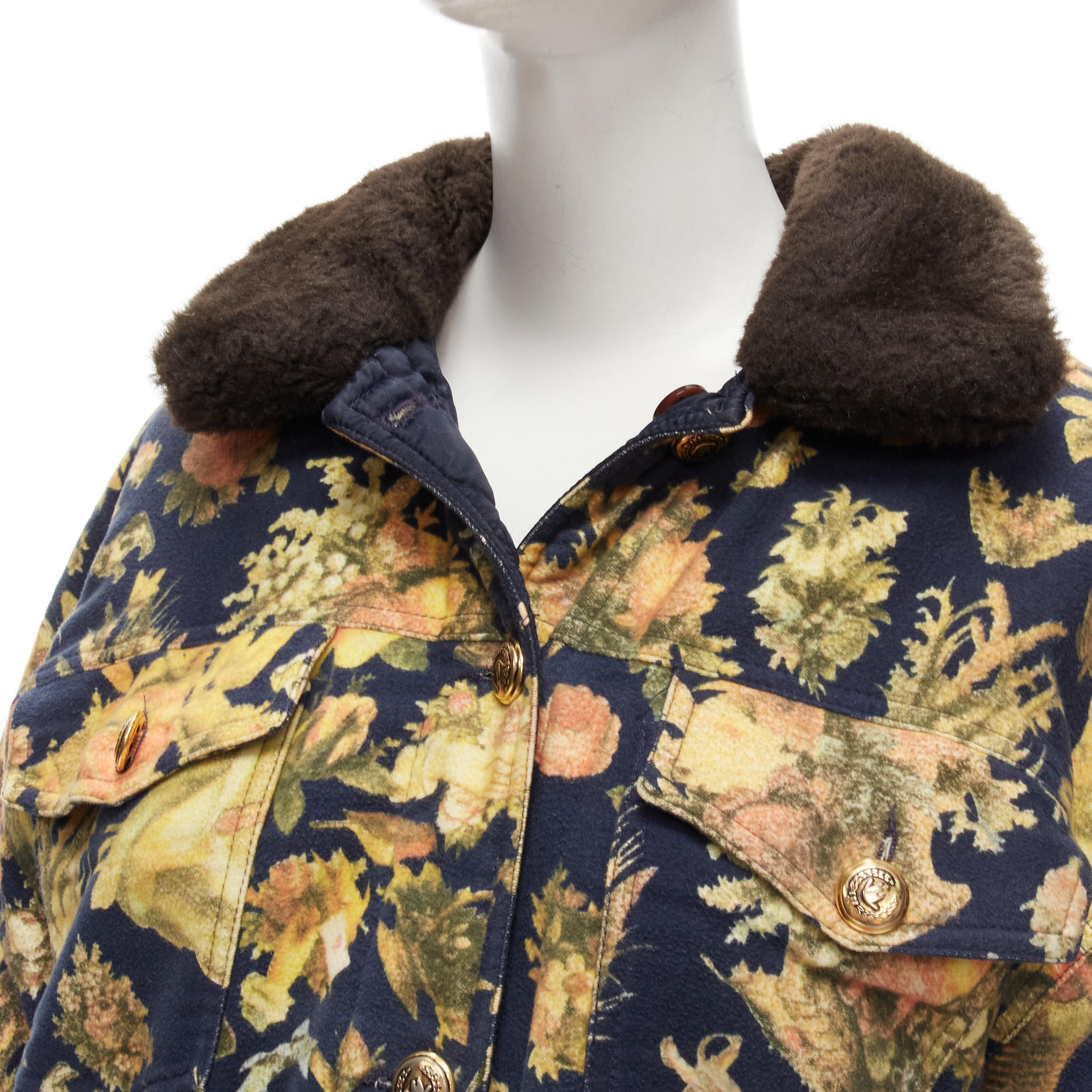 MOSCHINO JEANS Vintage yellow floral printed cotton faux fur trim padded coat
Reference: TGAS/C01675
Collection: Jeans Vintage label
Material: Cotton
Color: Yellow, Brown
Pattern: Floral
Closure: Button
Lining: Fabric
Extra Details: I LOVE YOU VERY