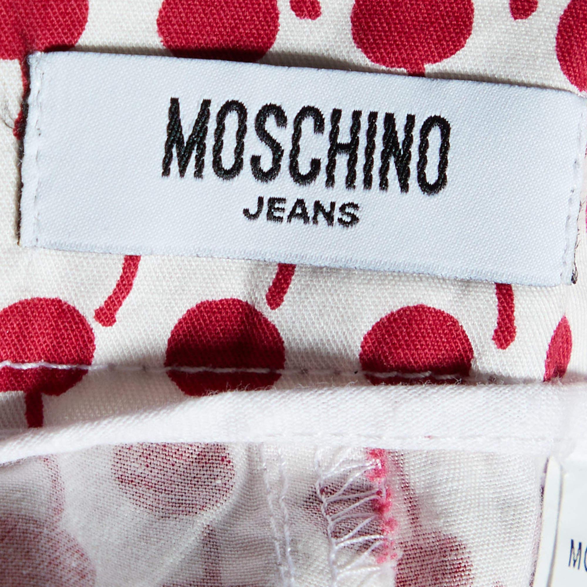 Women's Moschino Jeans White Apple Printed Mesh Top, Cami & Cotton Capri Pants Set L For Sale